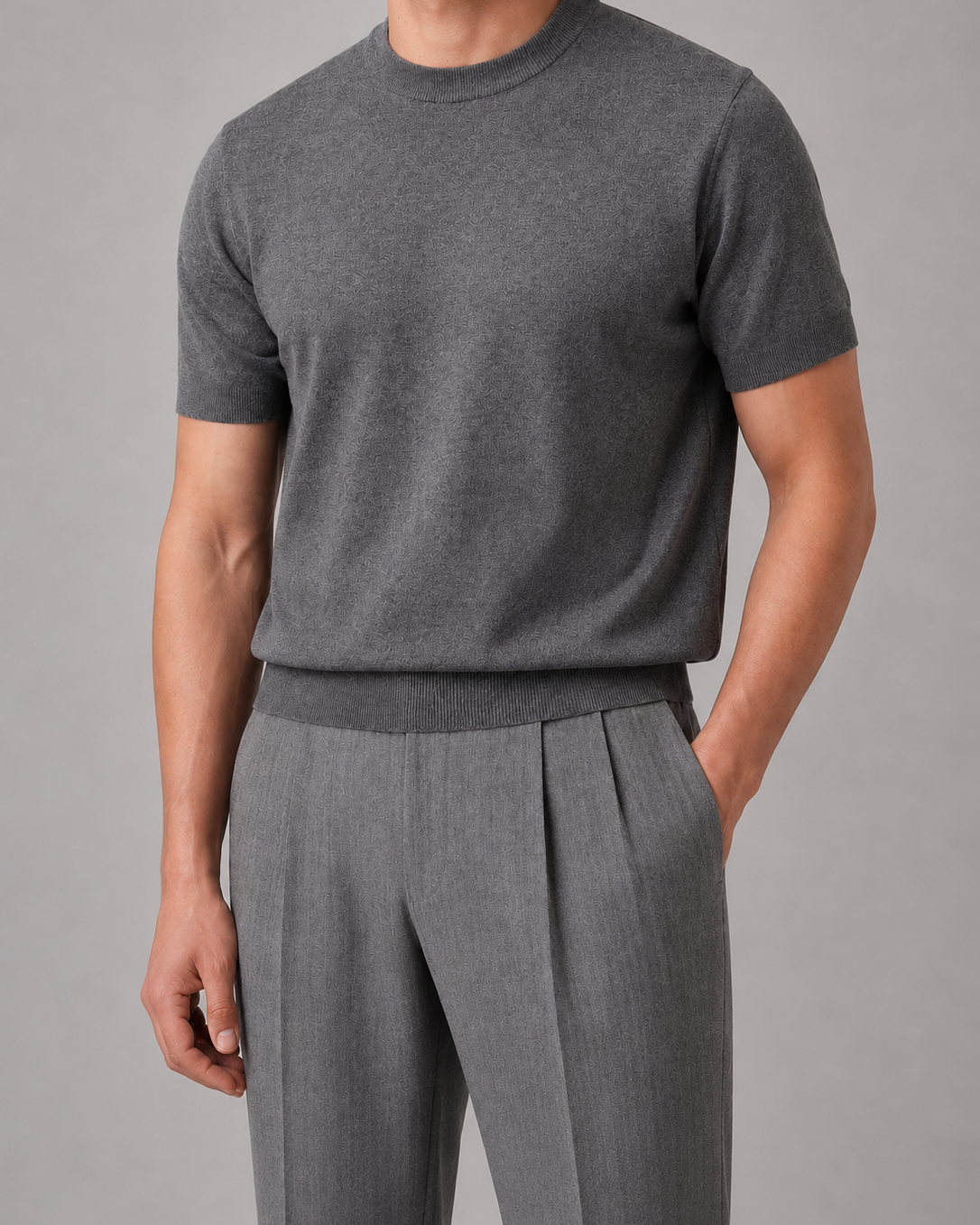 T-Shirt Uomo in Maglia Fine Girocollo Maniche Corte