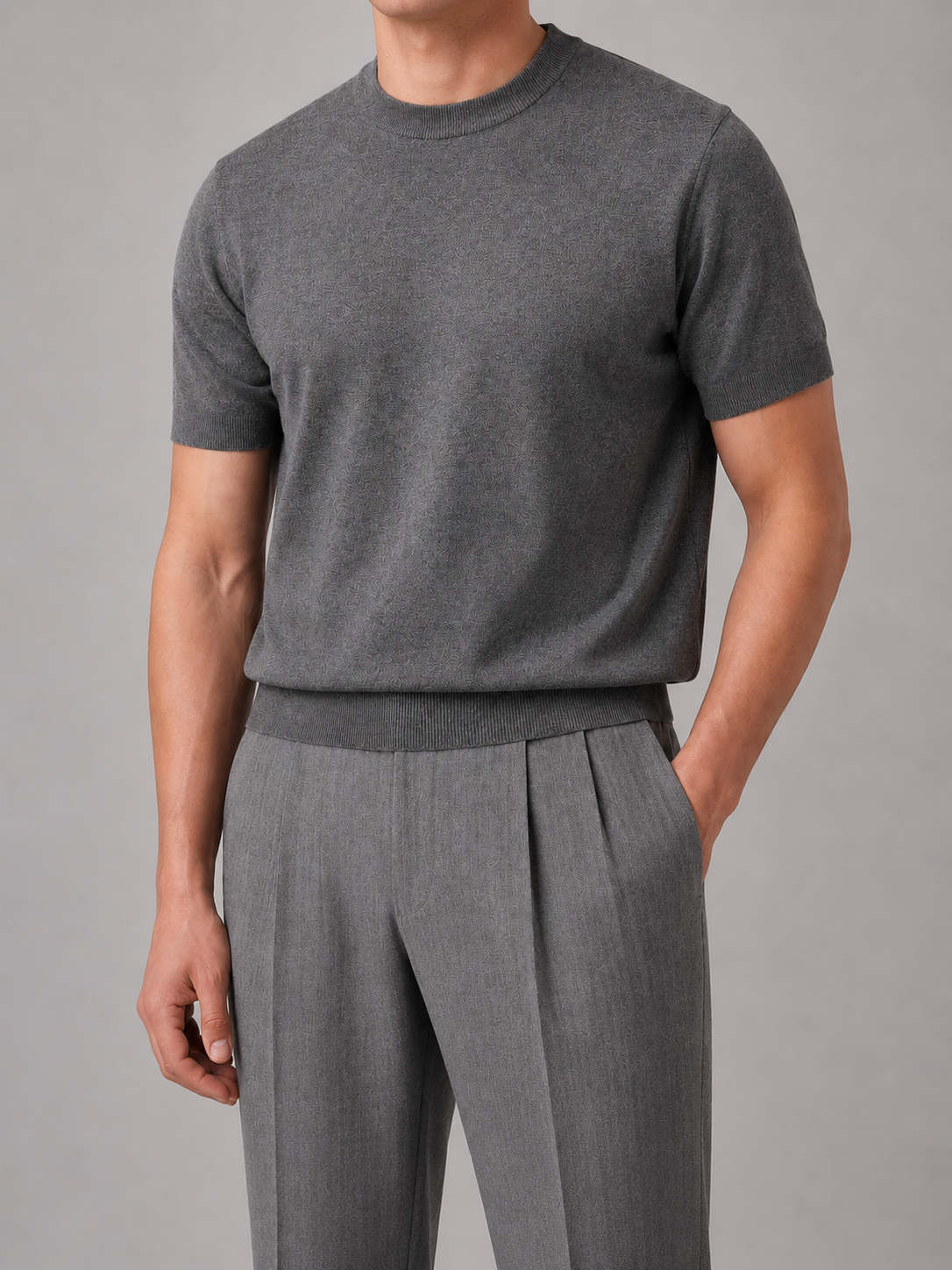 T-Shirt Uomo in Maglia Fine Girocollo Maniche Corte