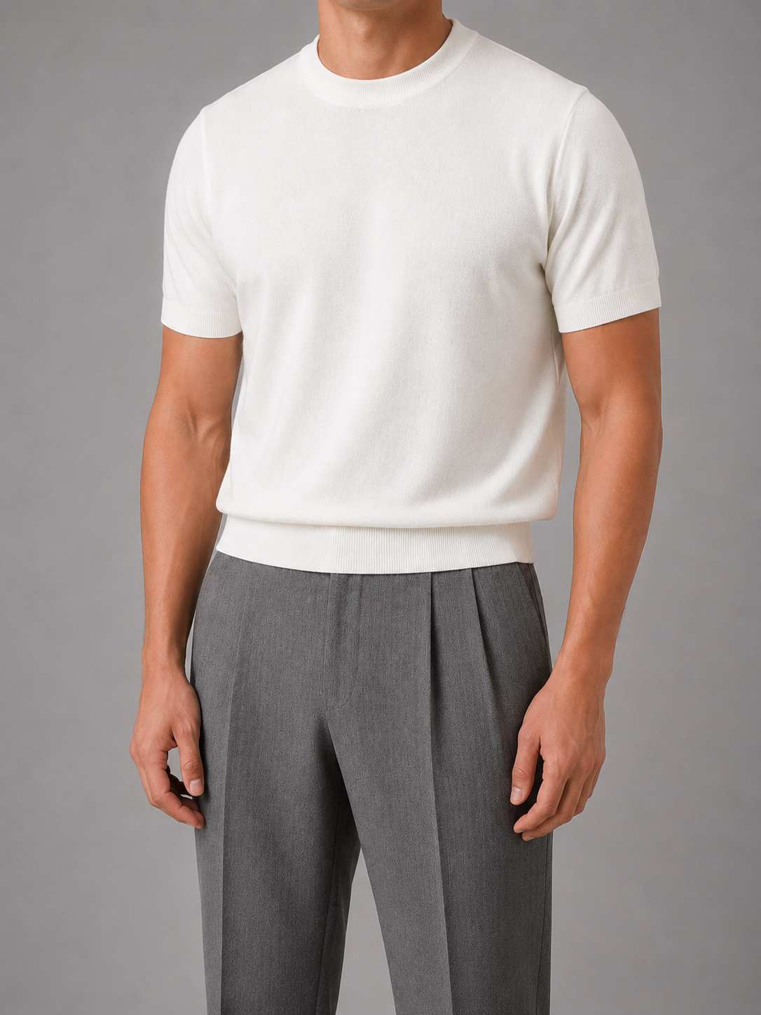 T-Shirt Uomo in Maglia Fine Girocollo Maniche Corte