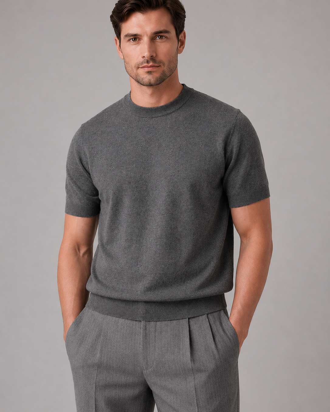 T-Shirt Uomo in Maglia Fine Girocollo Maniche Corte