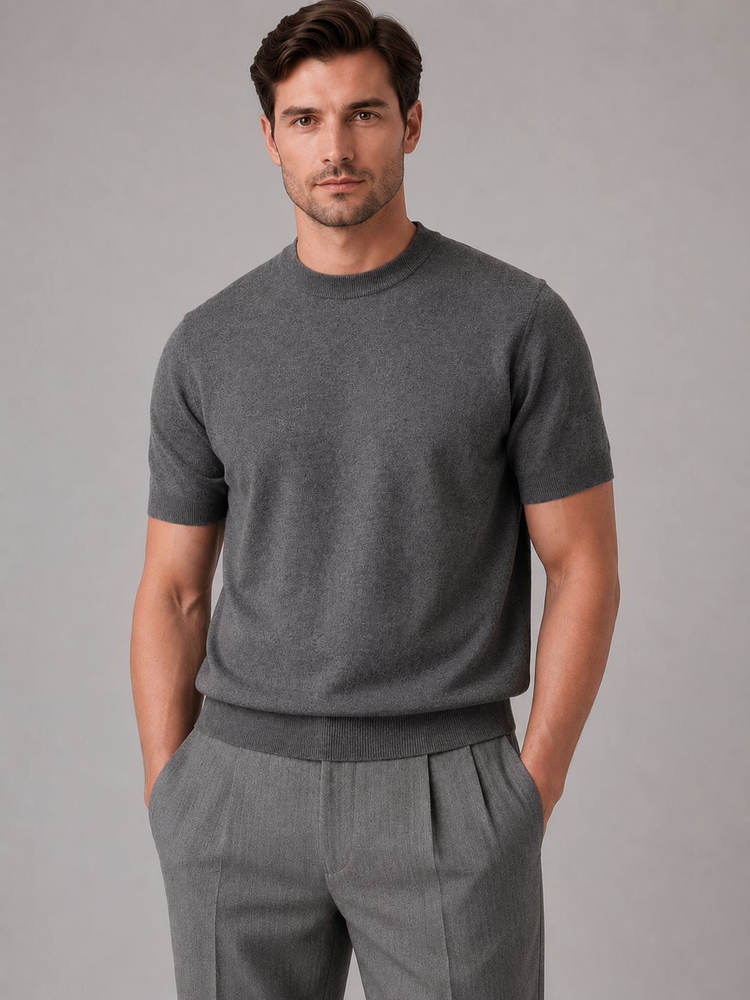 T-Shirt Uomo in Maglia Fine Girocollo Maniche Corte