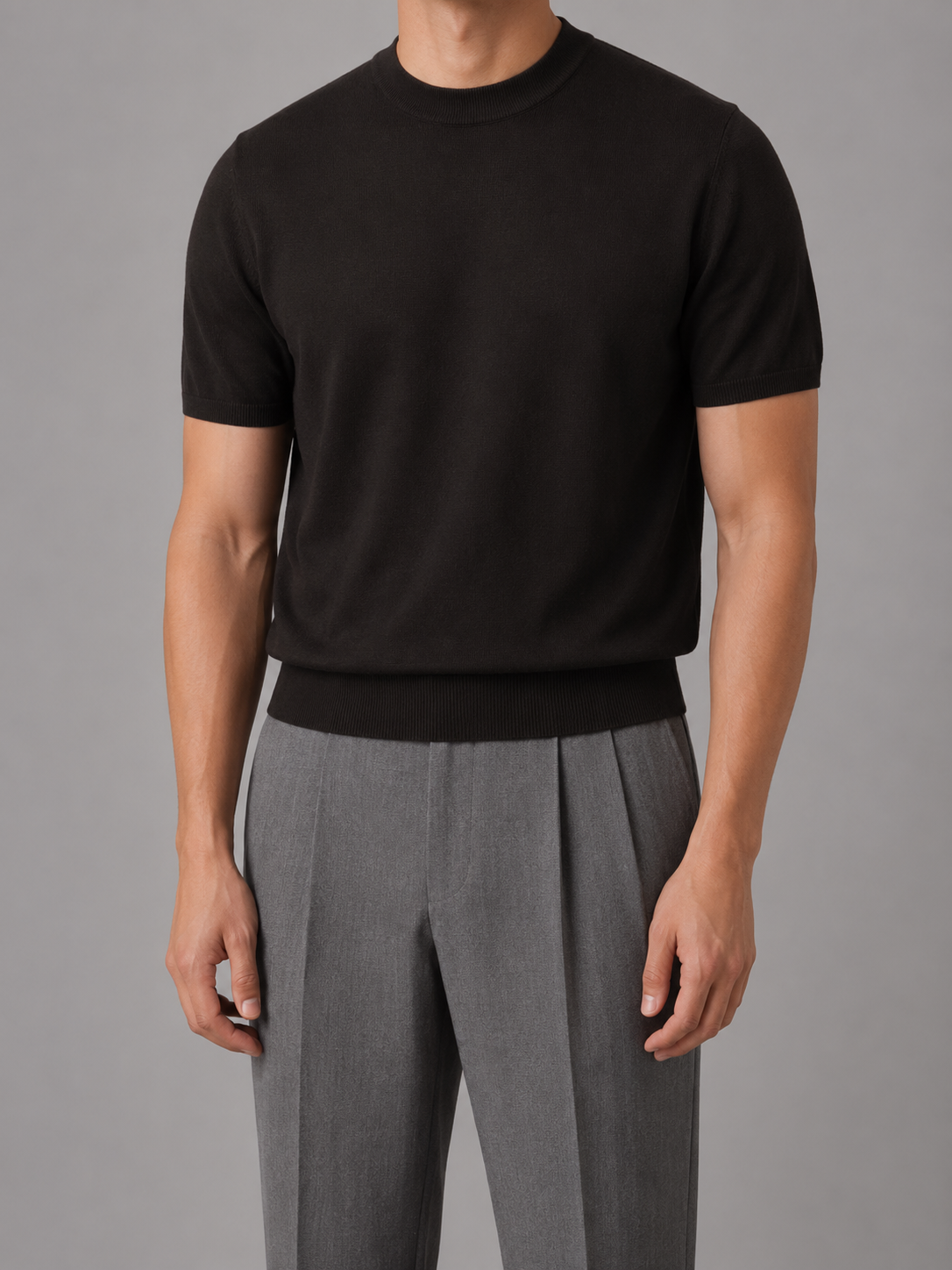 T-Shirt Uomo in Maglia Fine Girocollo Maniche Corte