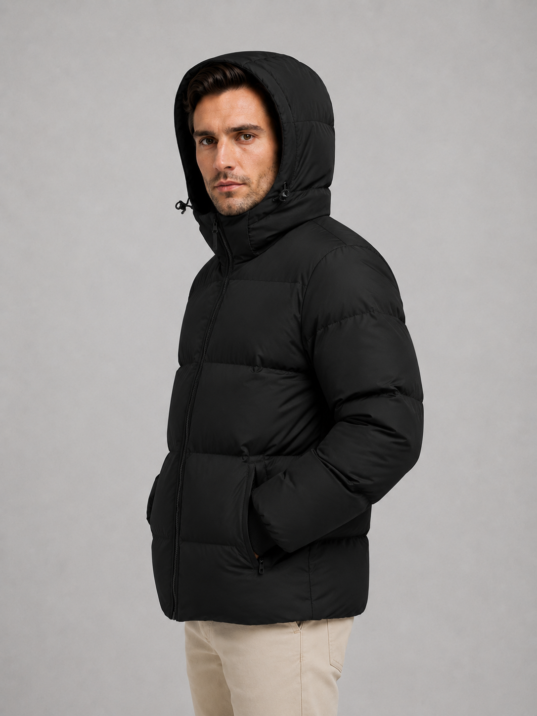 Giacca Uomo Imbottita con Cappuccio Collo Alto Invernale