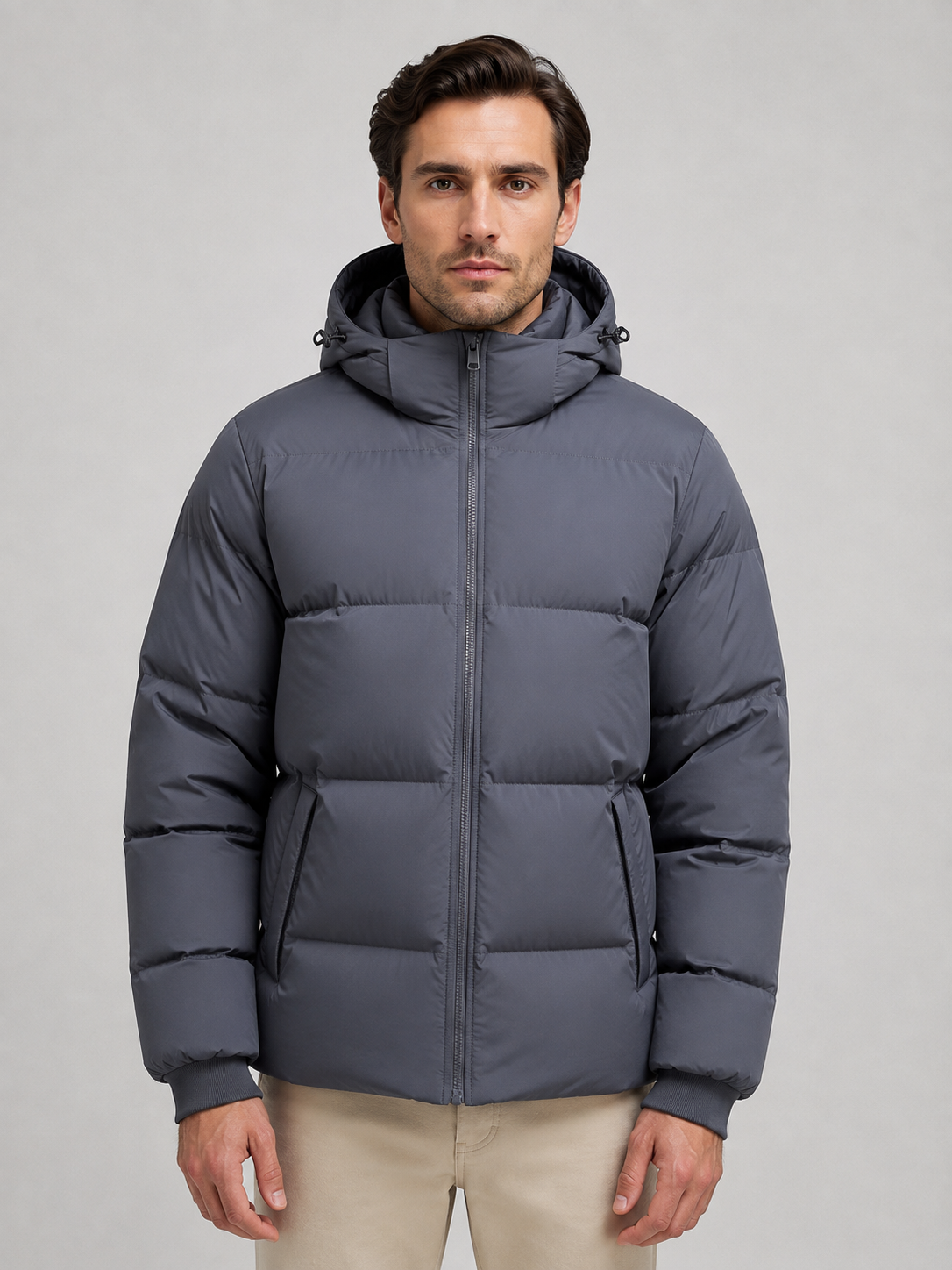 Giacca Uomo Imbottita con Cappuccio Collo Alto Invernale