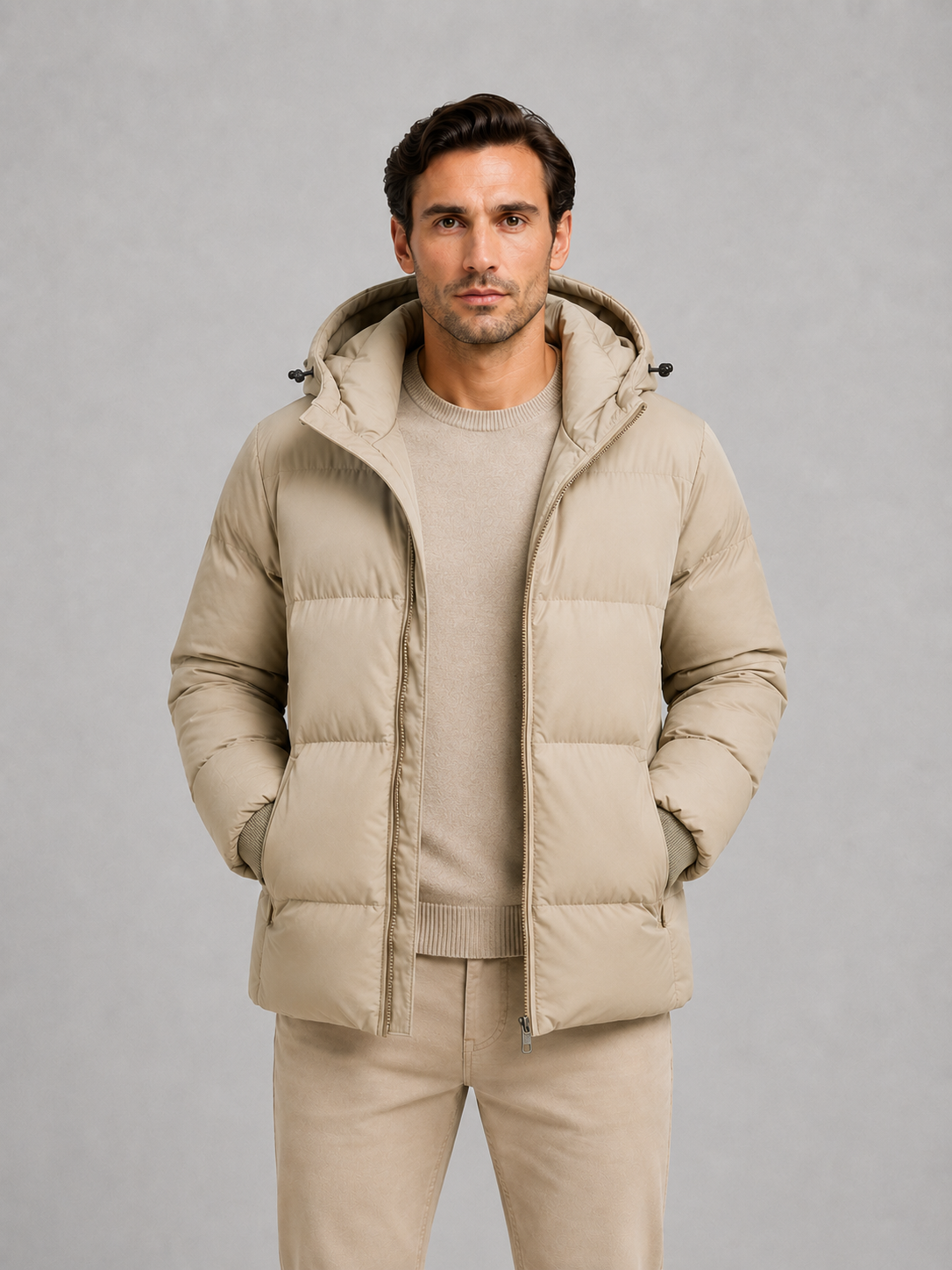 Giacca Uomo Imbottita con Cappuccio Collo Alto Invernale