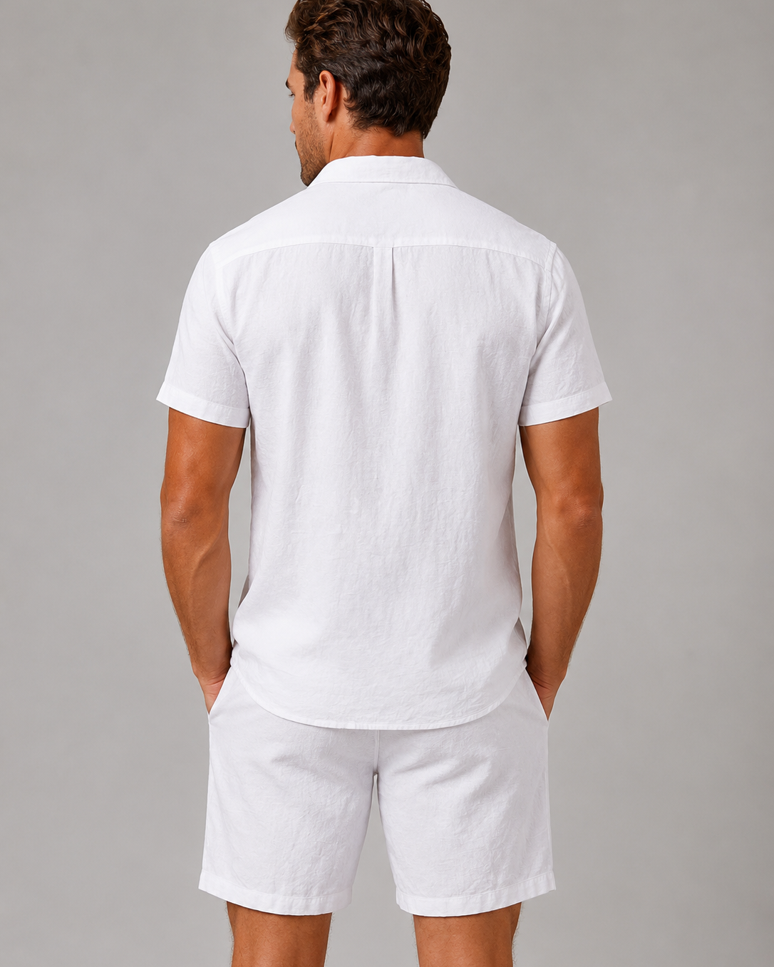 Completo Uomo in Misto Lino Camicia Maniche Corte e Shorts