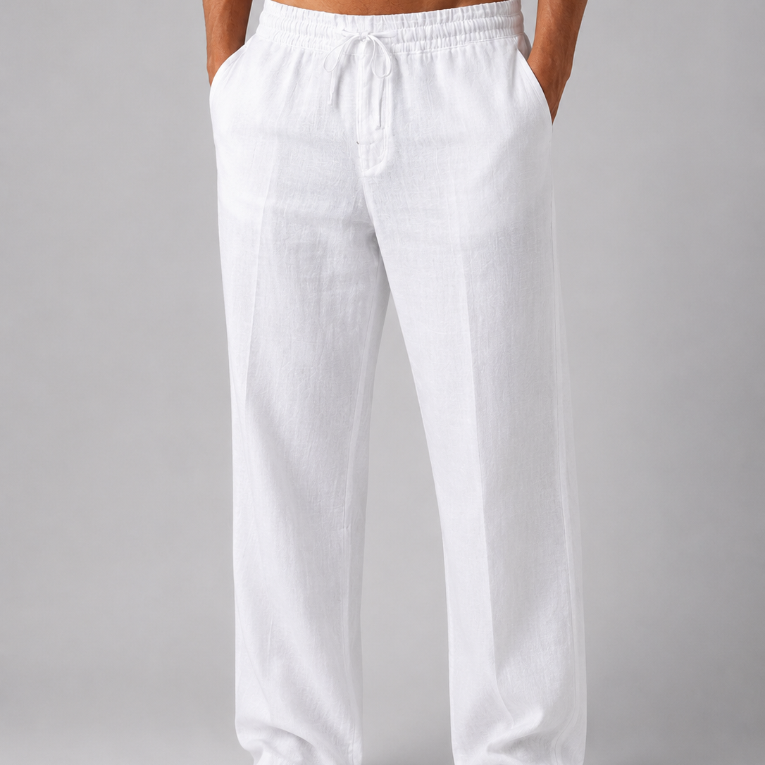 Pantaloni Uomo in Misto Lino Vita Coulisse Taglio Ampio Estivi