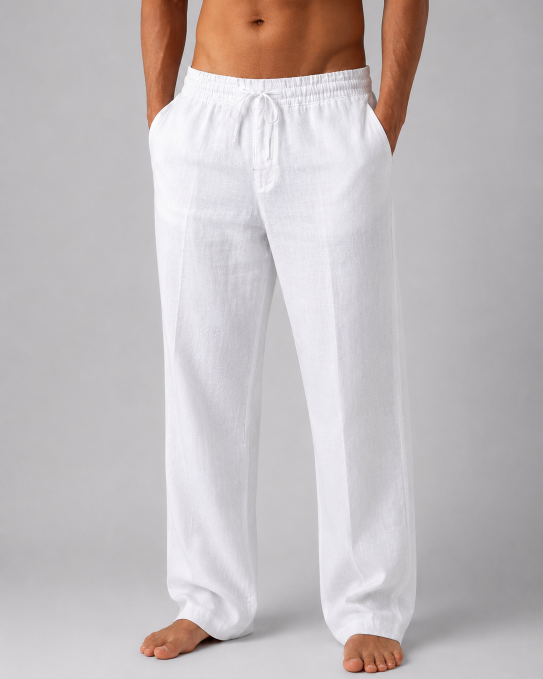 Pantaloni Uomo in Misto Lino Vita Coulisse Taglio Ampio Estivi