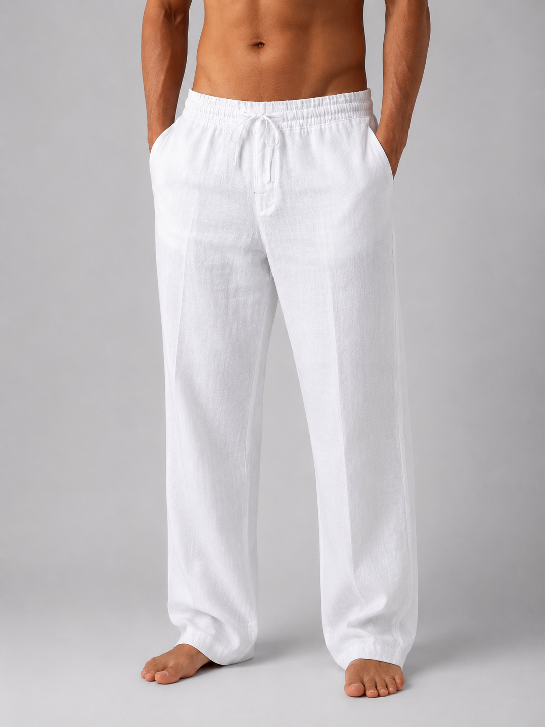 Pantaloni Uomo in Misto Lino Vita Coulisse Taglio Ampio Estivi