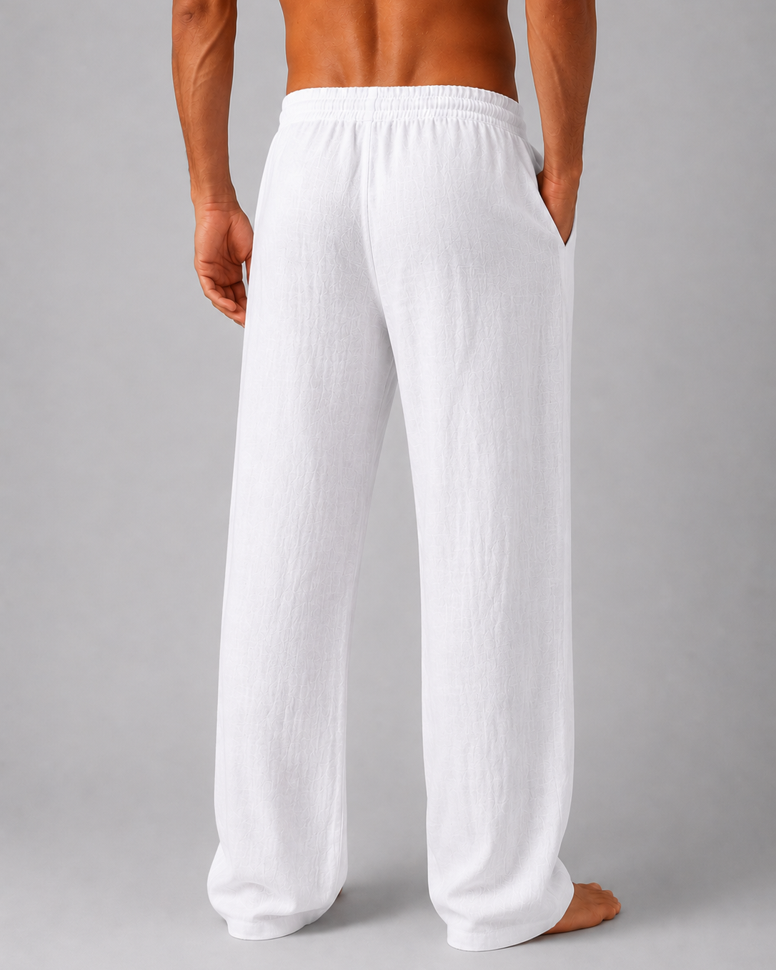 Pantaloni Uomo in Misto Lino Vita Coulisse Taglio Ampio Estivi