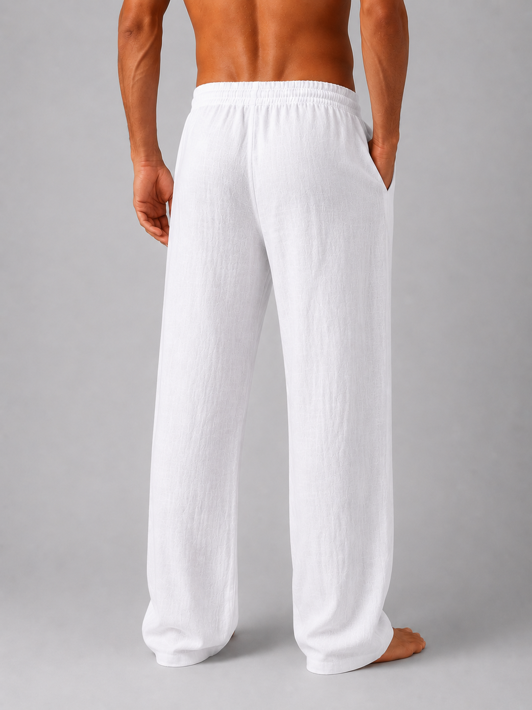 Pantaloni Uomo in Misto Lino Vita Coulisse Taglio Ampio Estivi