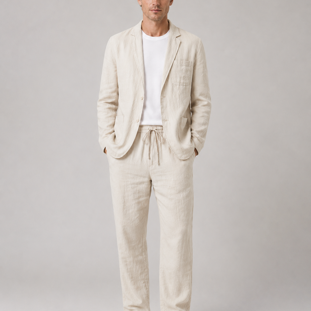 Completo Uomo in Misto Lino Blazer e Pantaloni Leggero