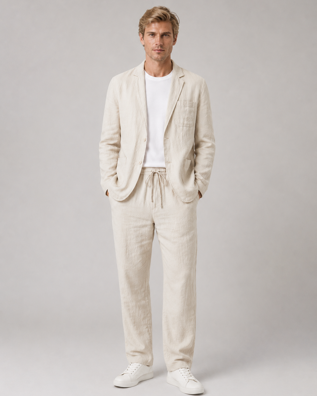 Completo Uomo in Misto Lino Blazer e Pantaloni Leggero