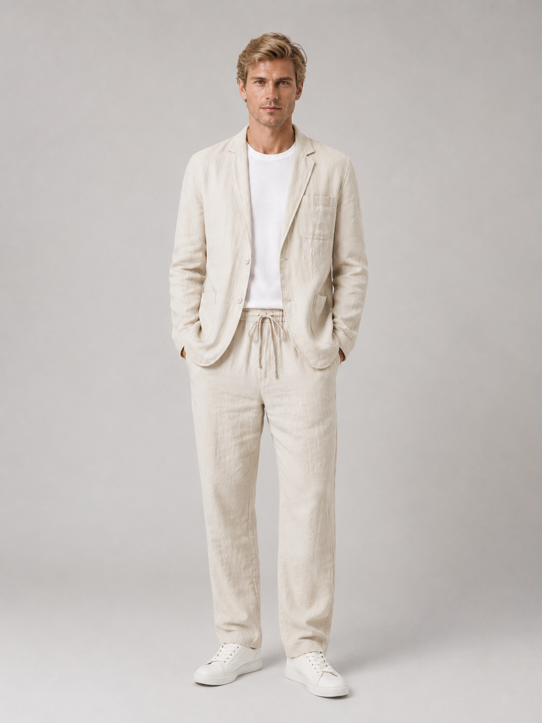 Completo Uomo in Misto Lino Blazer e Pantaloni Leggero