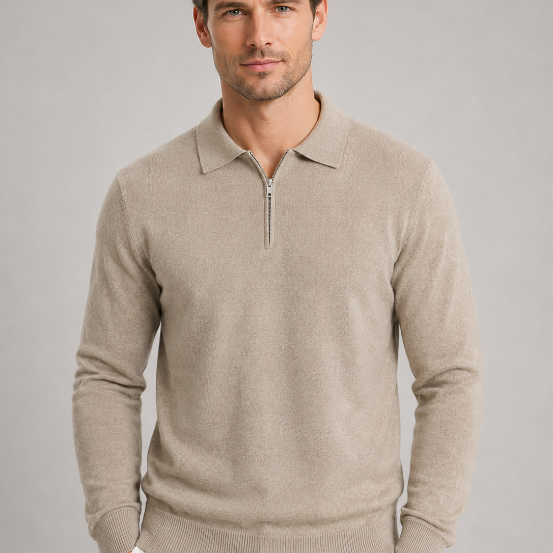 Maglione Uomo Collo Polo Mezza Zip in Maglia Fine