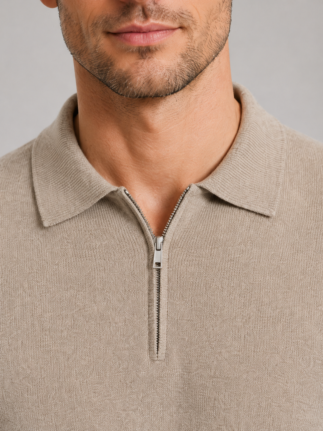 Maglione Uomo Collo Polo Mezza Zip in Maglia Fine