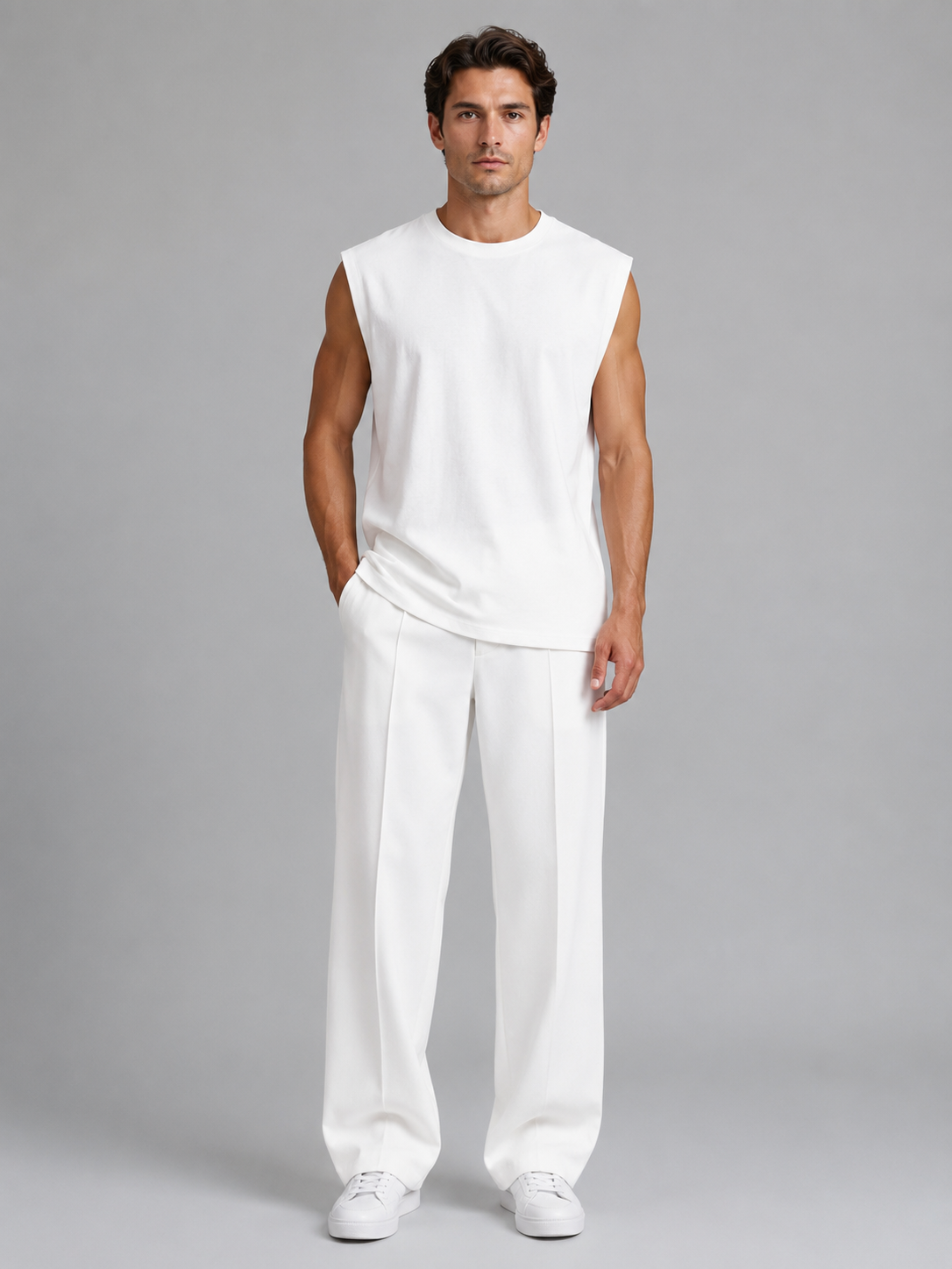 Completo Uomo Canotta e Pantaloni Gamba Ampia Casual