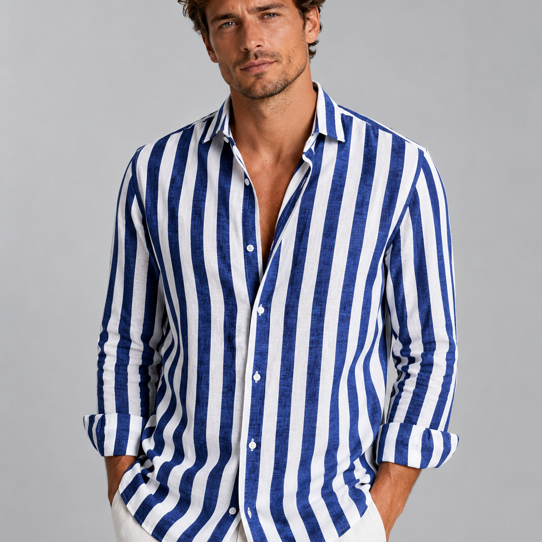 Camicia Uomo a Righe Effetto Lino Estiva Rilassata