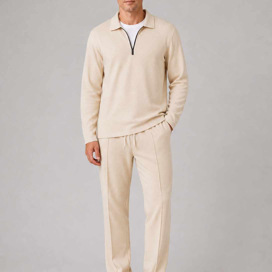 Completo Uomo Polo Mezza Zip e Pantaloni Smart Casual