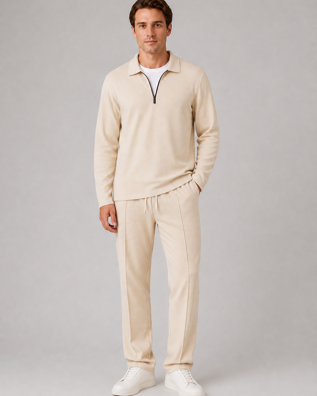 Completo Uomo Polo Mezza Zip e Pantaloni Smart Casual