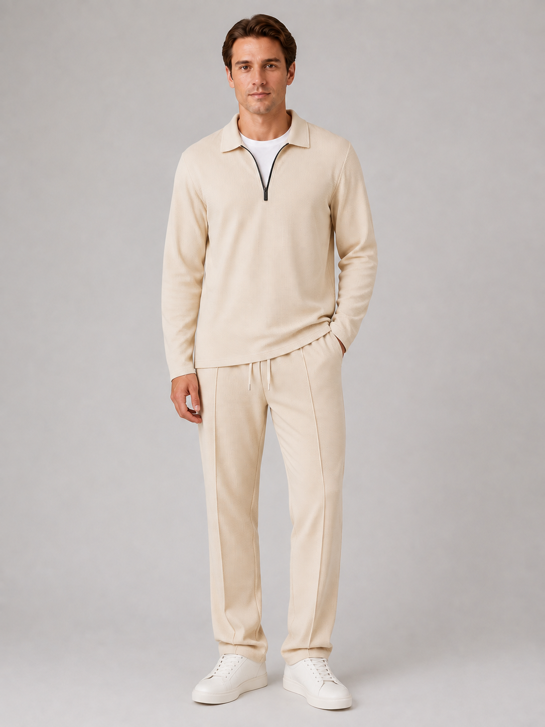 Completo Uomo Polo Mezza Zip e Pantaloni Smart Casual