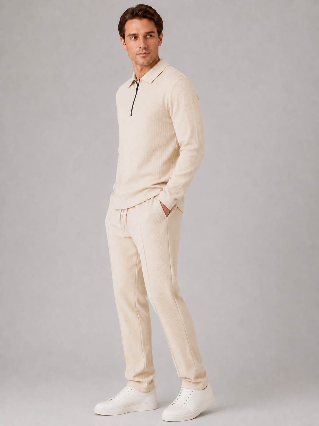 Completo Uomo Polo Mezza Zip e Pantaloni Smart Casual