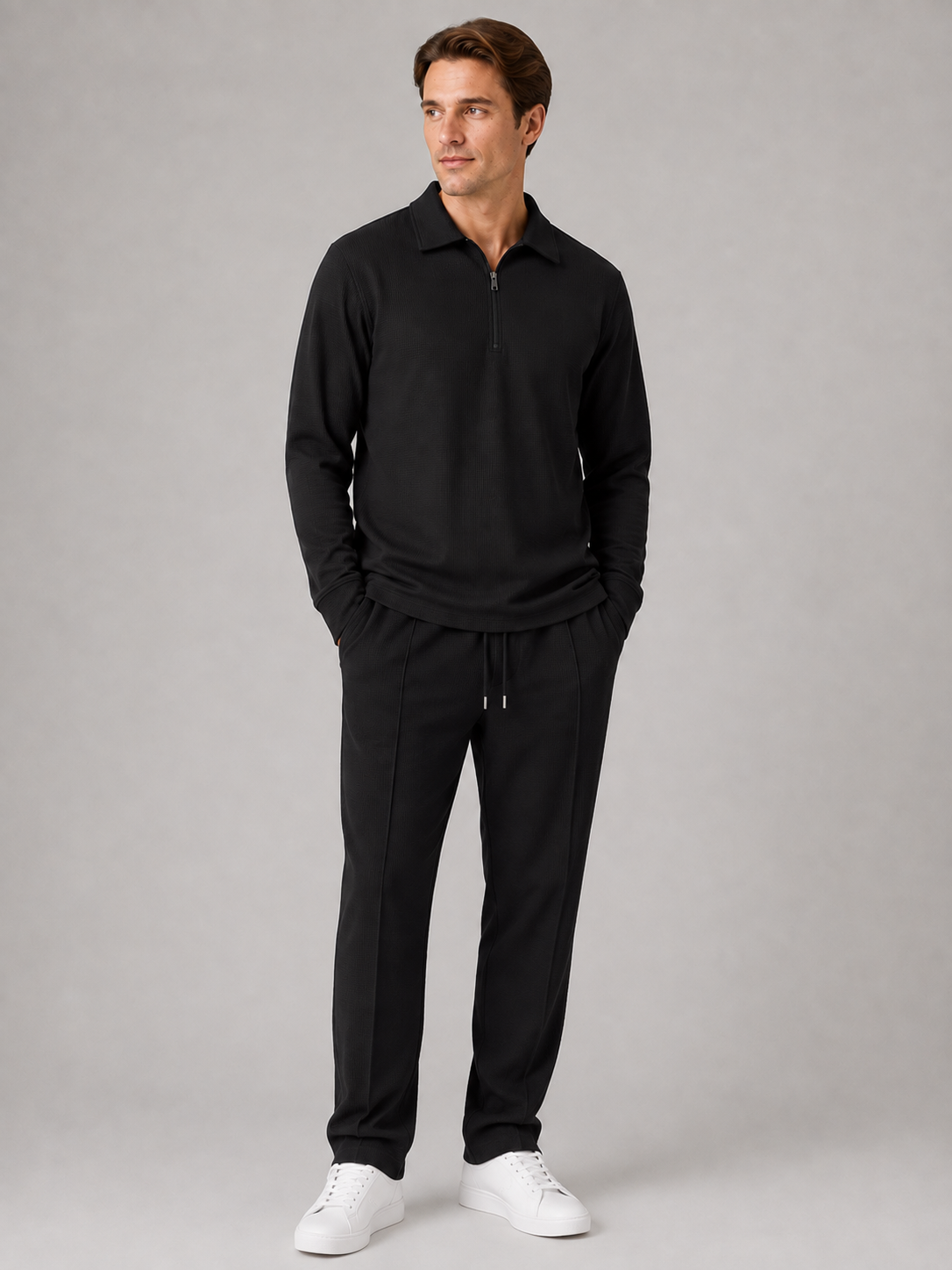 Completo Uomo Polo Mezza Zip e Pantaloni Smart Casual