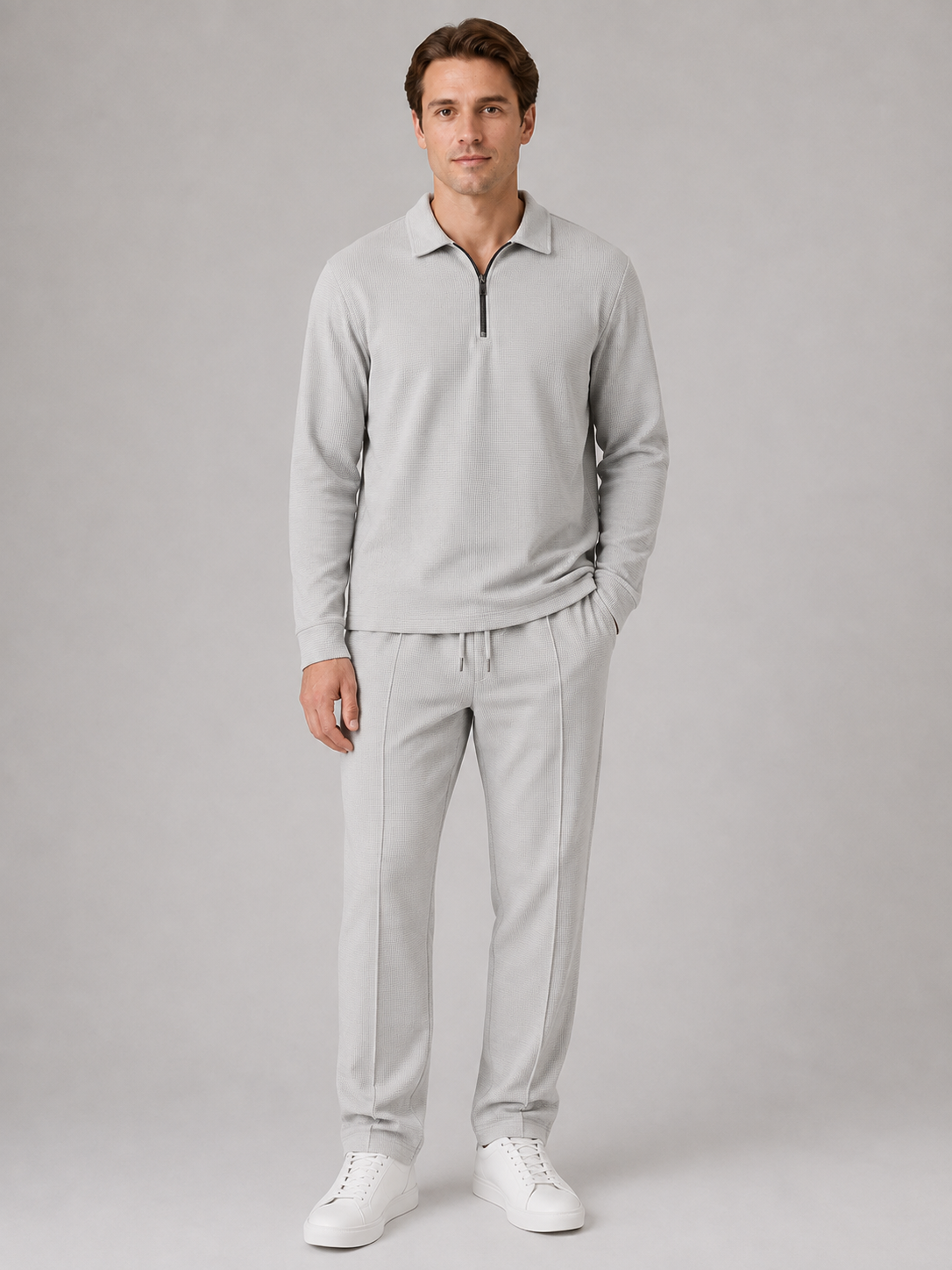 Completo Uomo Polo Mezza Zip e Pantaloni Smart Casual