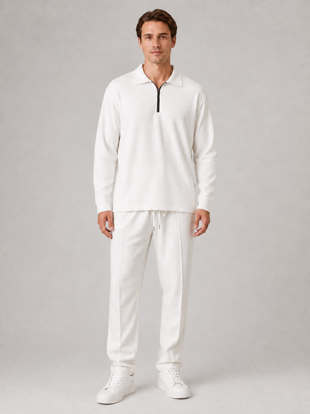 Completo Uomo Polo Mezza Zip e Pantaloni Smart Casual
