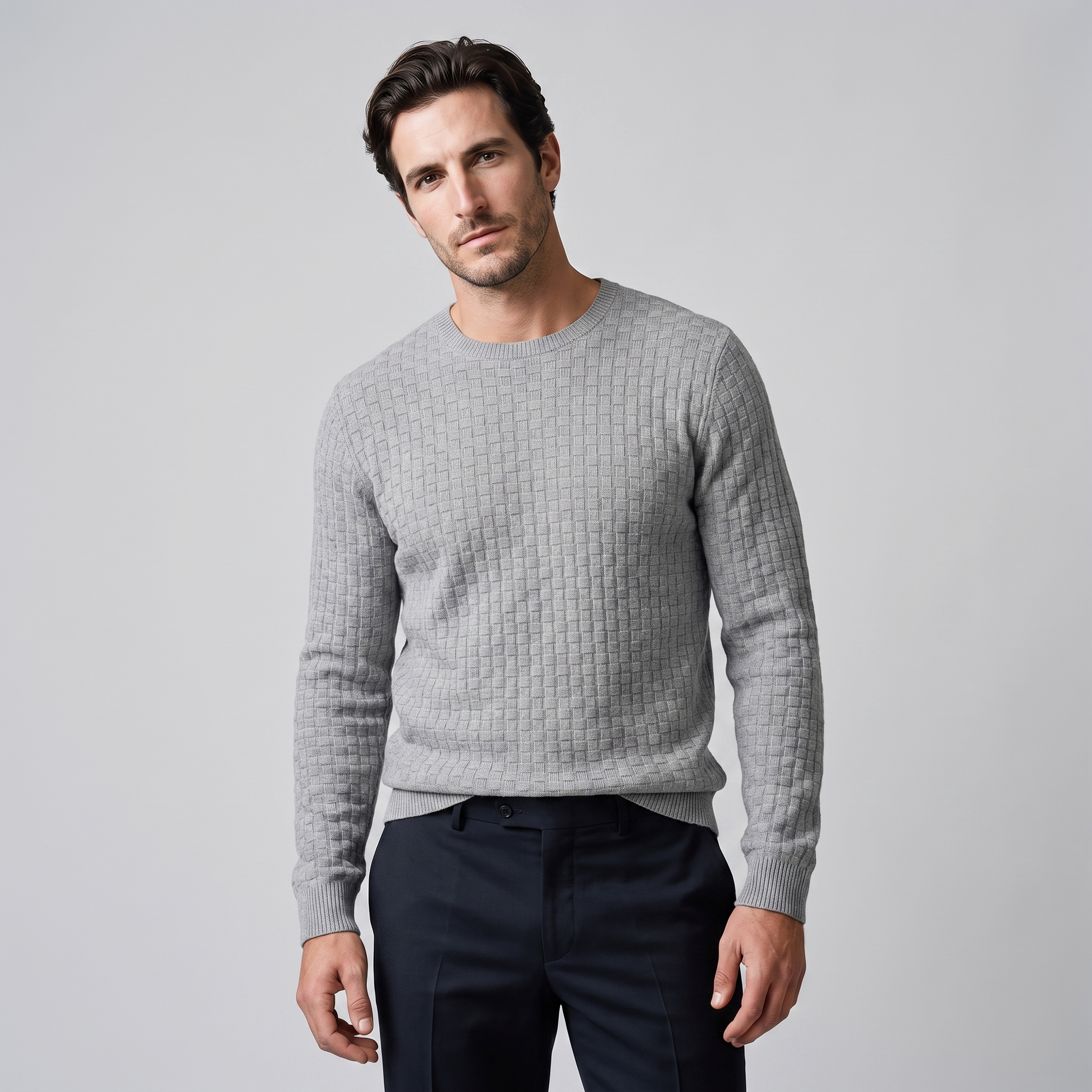 Maglione Uomo Girocollo in Maglia a Intreccio Texturizzato