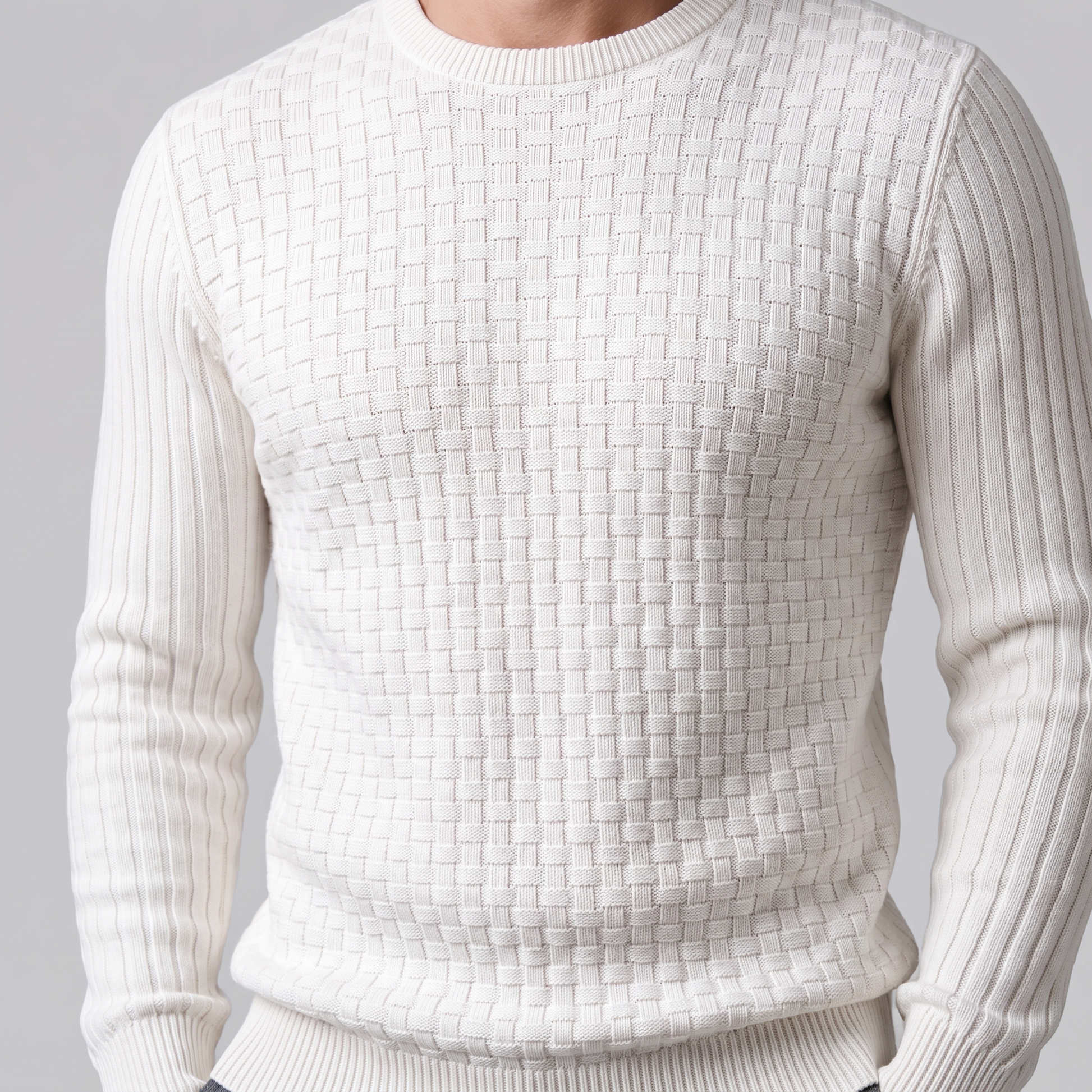Maglione Uomo Girocollo in Maglia a Intreccio Texturizzato