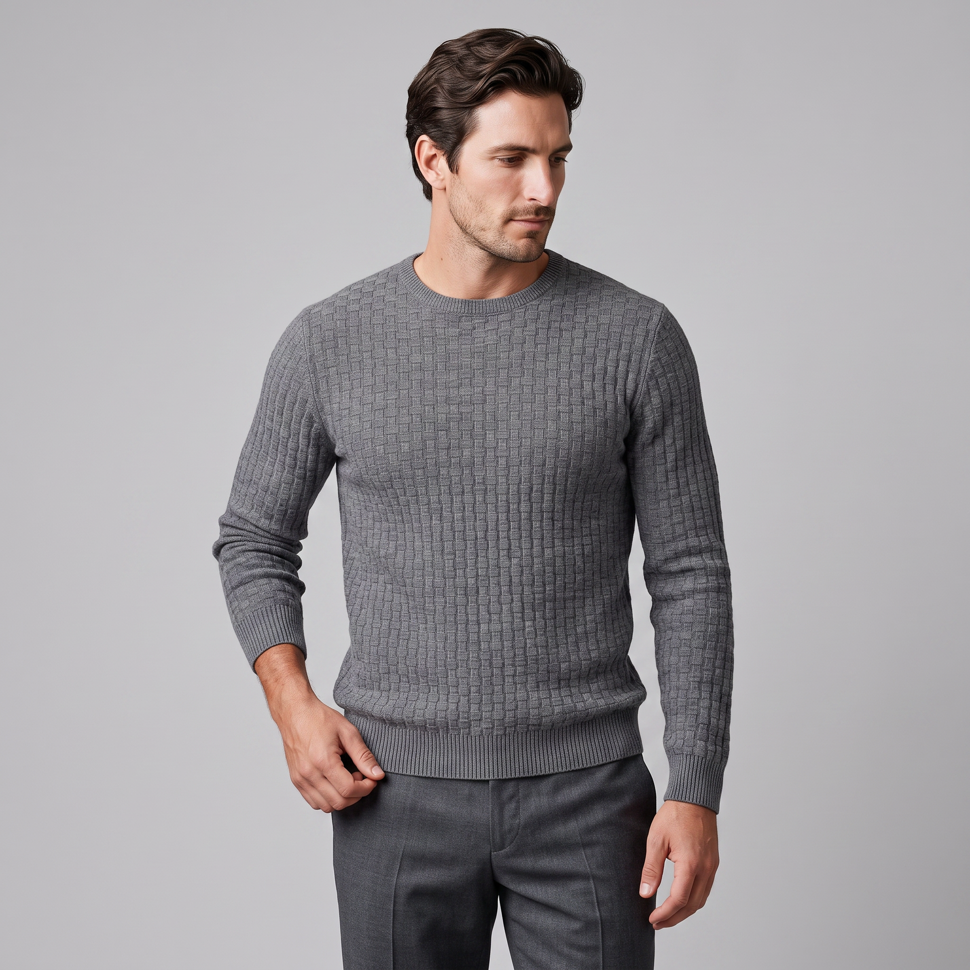 Maglione Uomo Girocollo in Maglia a Intreccio Texturizzato