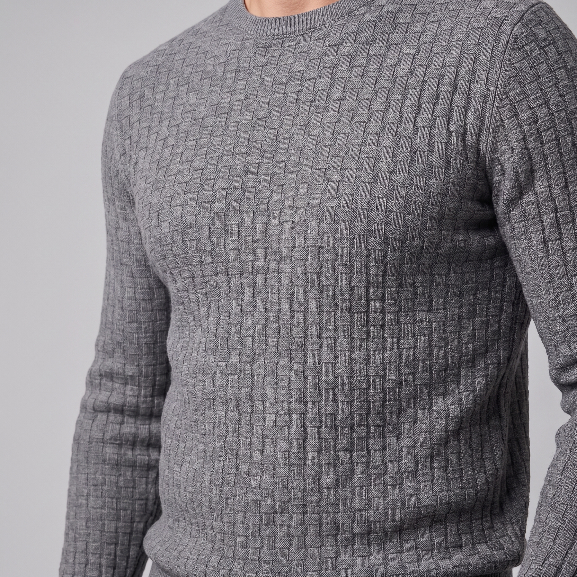 Maglione Uomo Girocollo in Maglia a Intreccio Texturizzato