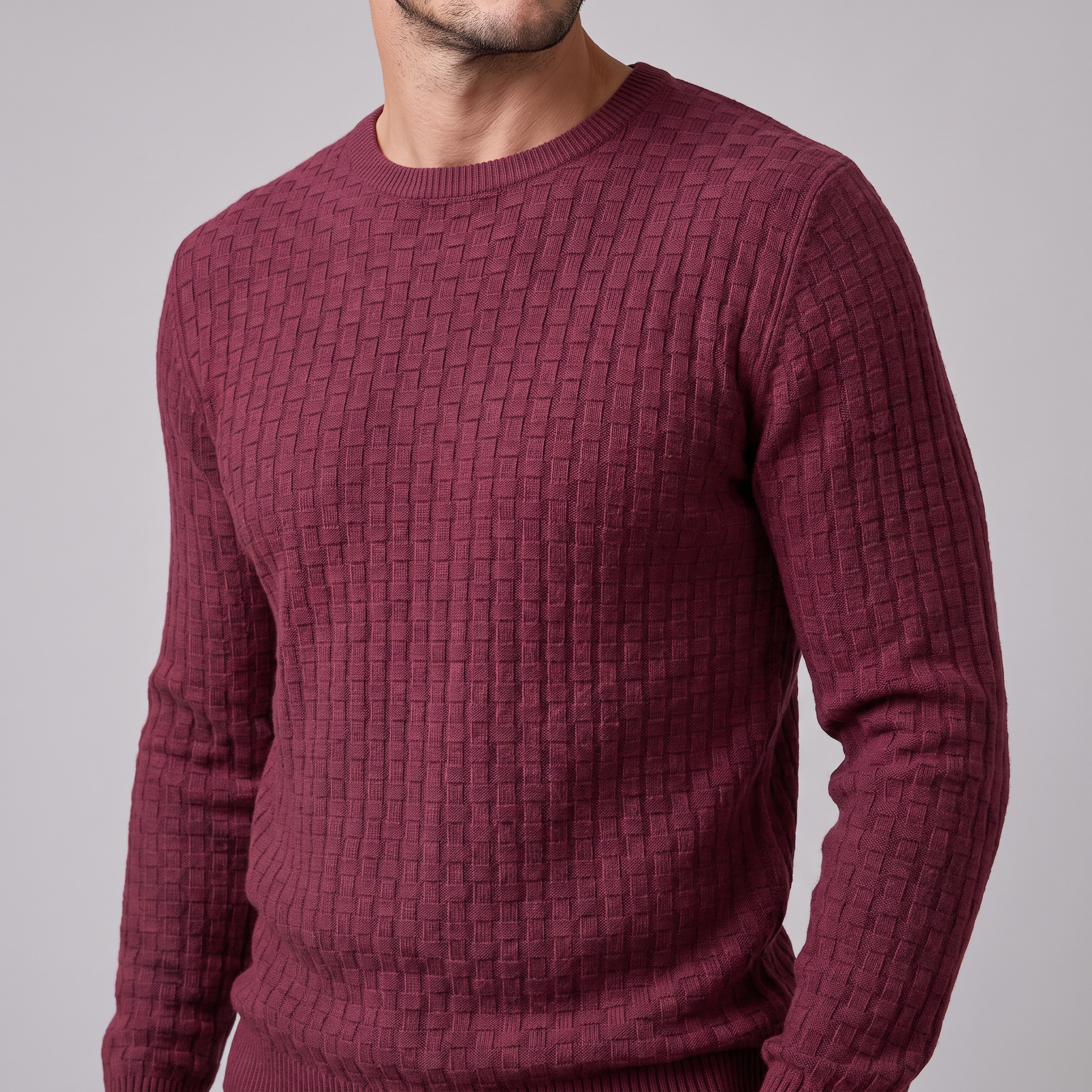 Maglione Uomo Girocollo in Maglia a Intreccio Texturizzato