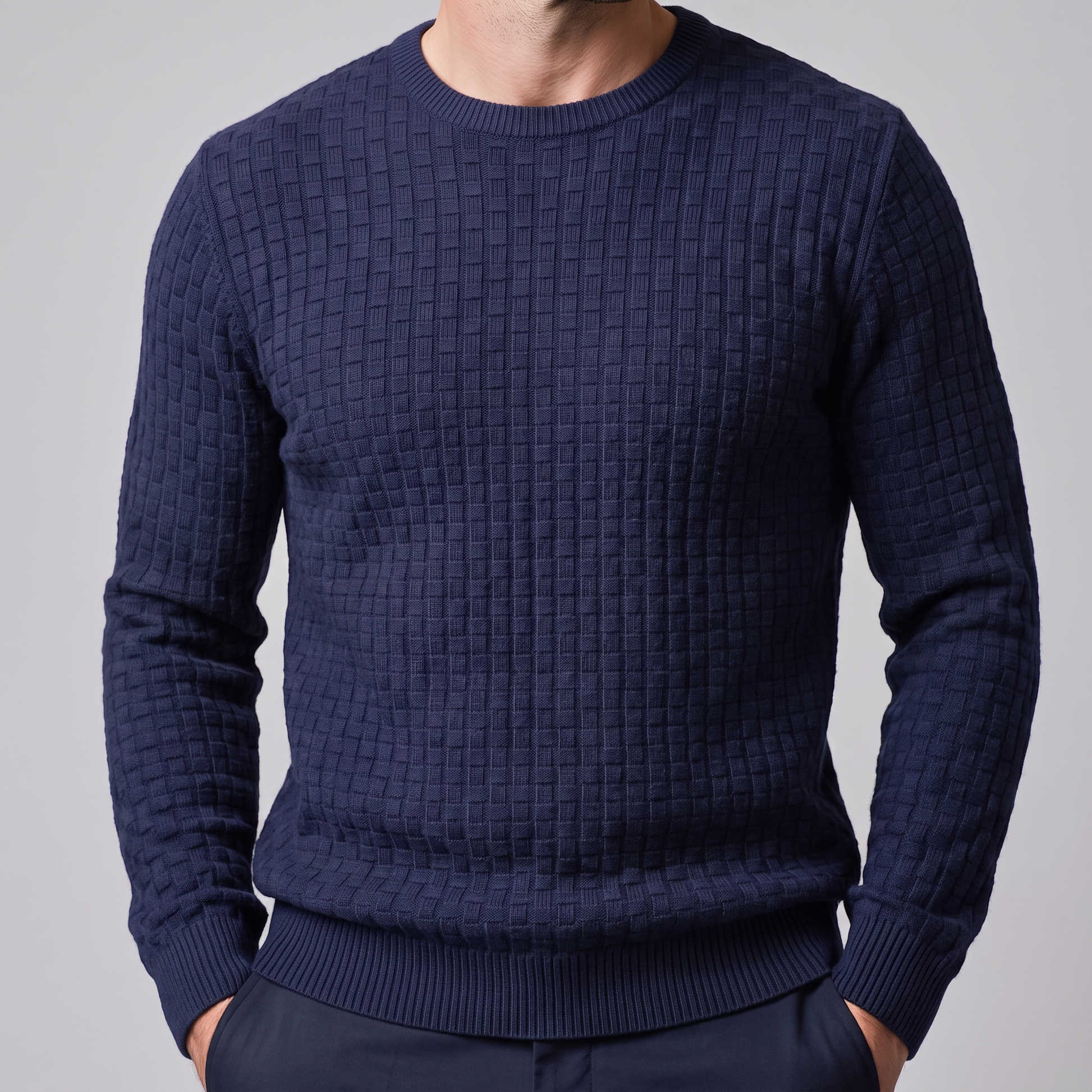 Maglione Uomo Girocollo in Maglia a Intreccio Texturizzato