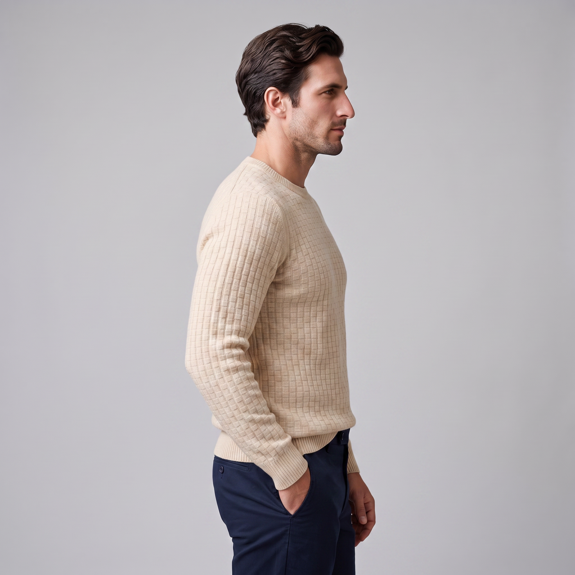 Maglione Uomo Girocollo in Maglia a Intreccio Texturizzato