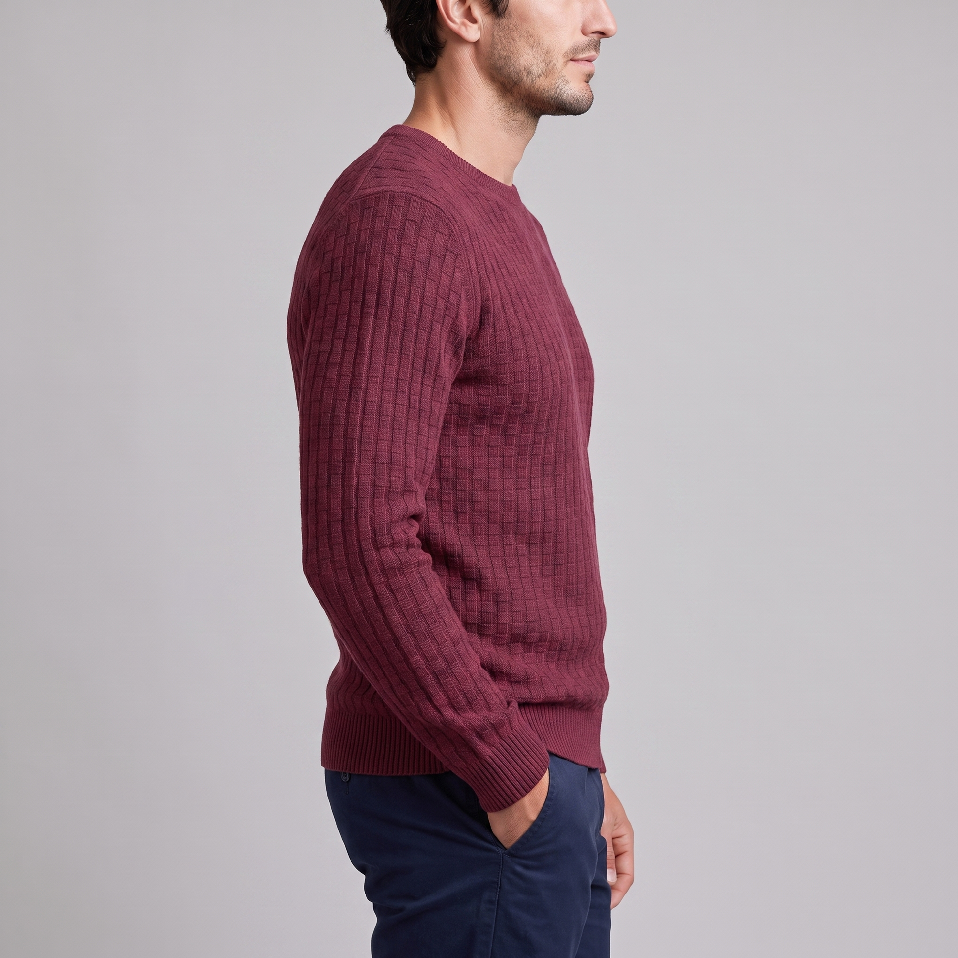 Maglione Uomo Girocollo in Maglia a Intreccio Texturizzato