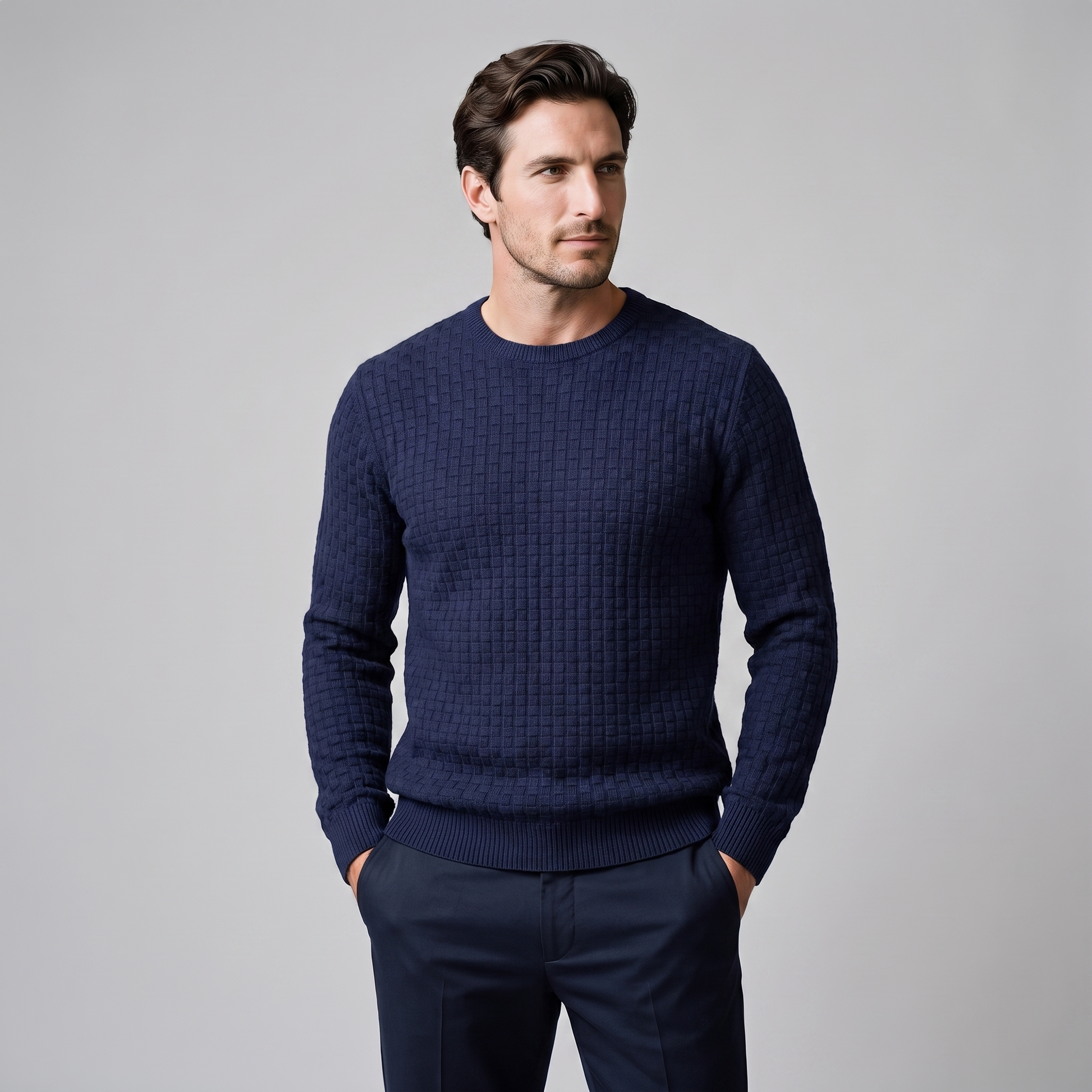 Maglione Uomo Girocollo in Maglia a Intreccio Texturizzato