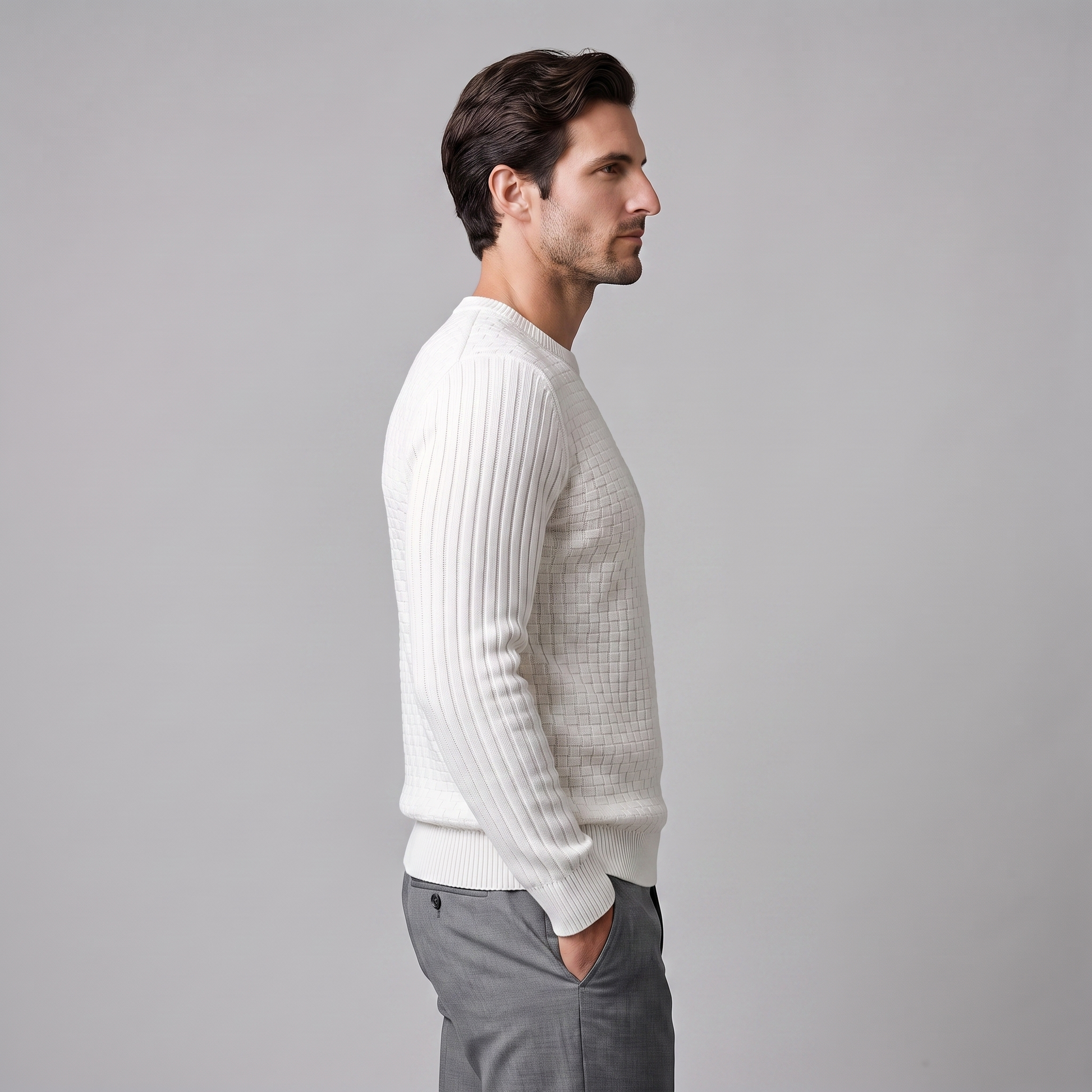 Maglione Uomo Girocollo in Maglia a Intreccio Texturizzato