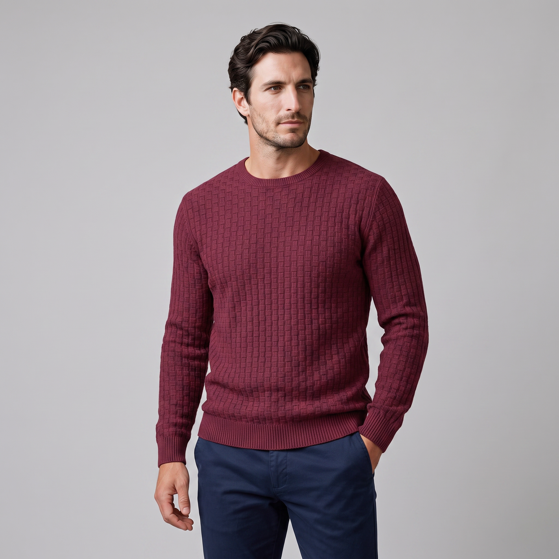 Maglione Uomo Girocollo in Maglia a Intreccio Texturizzato