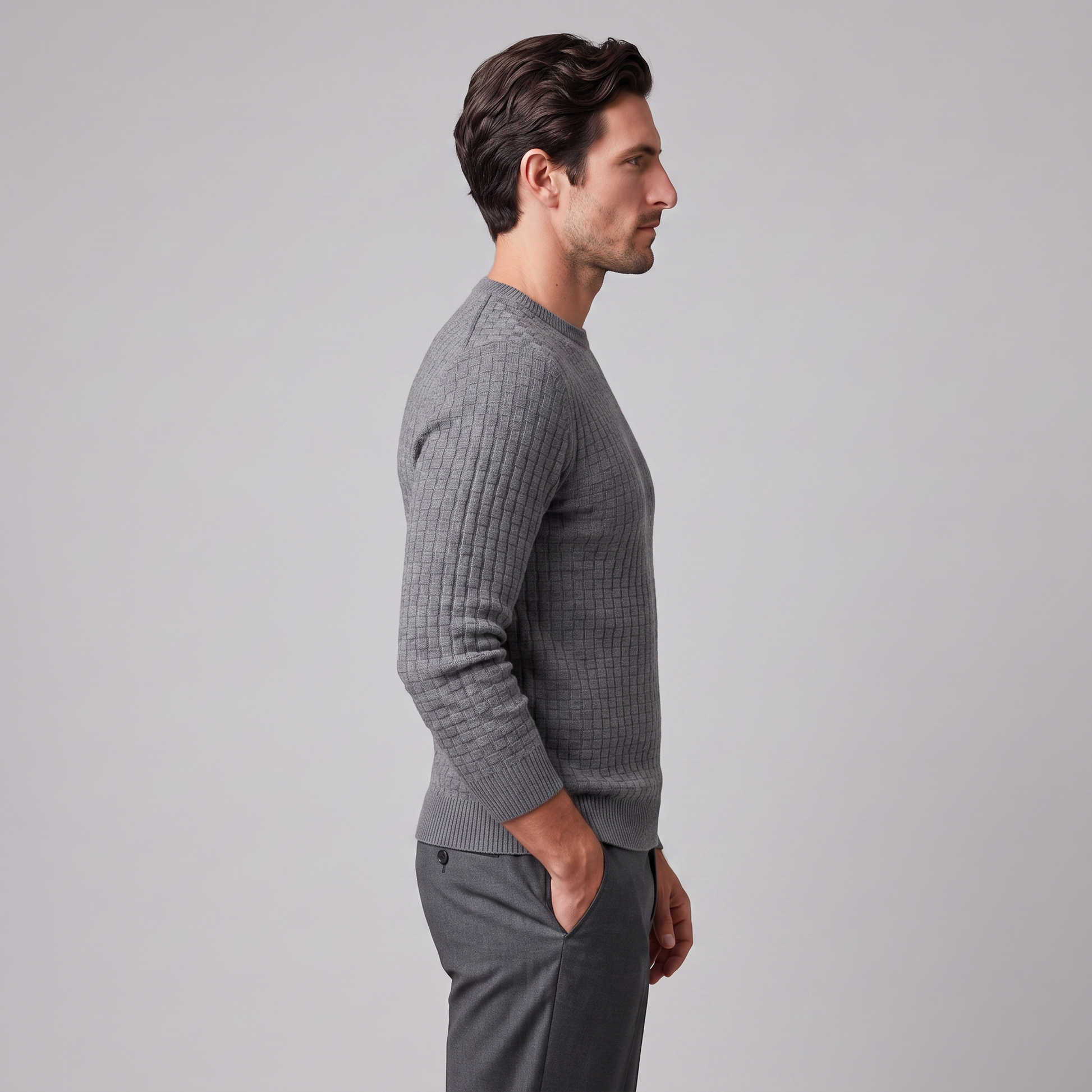 Maglione Uomo Girocollo in Maglia a Intreccio Texturizzato
