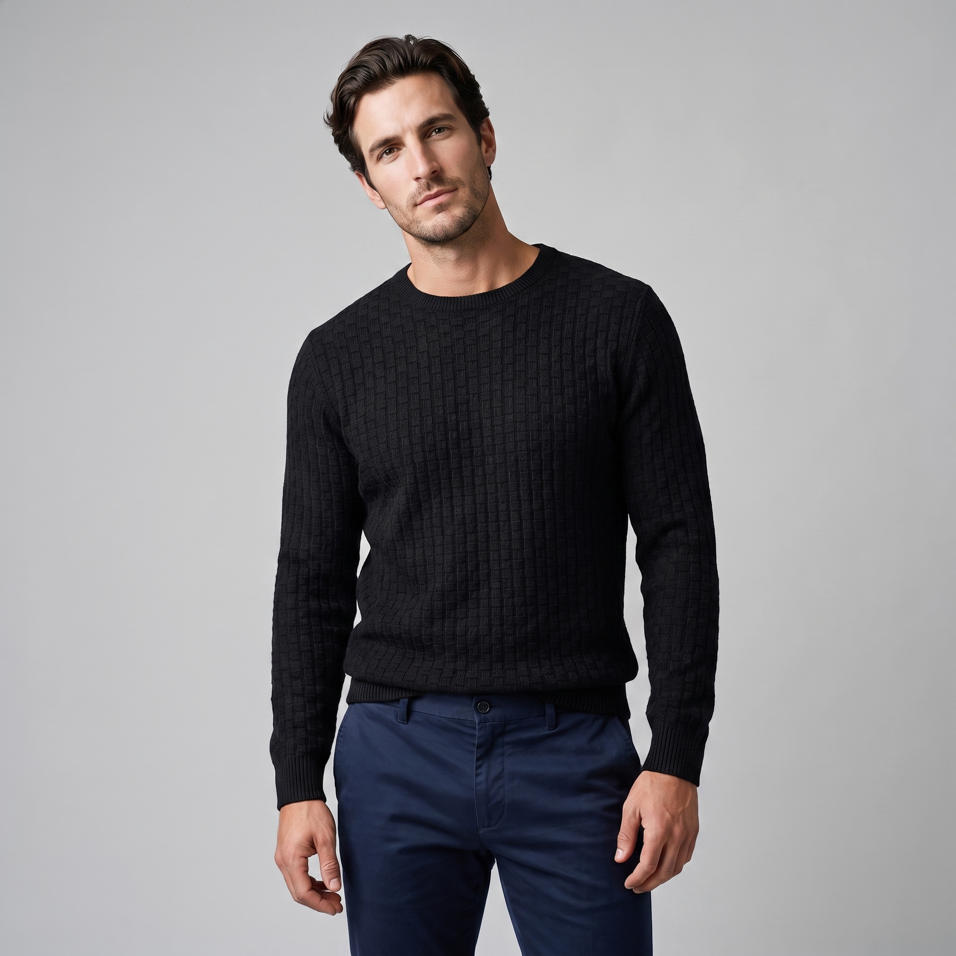 Maglione Uomo Girocollo in Maglia a Intreccio Texturizzato