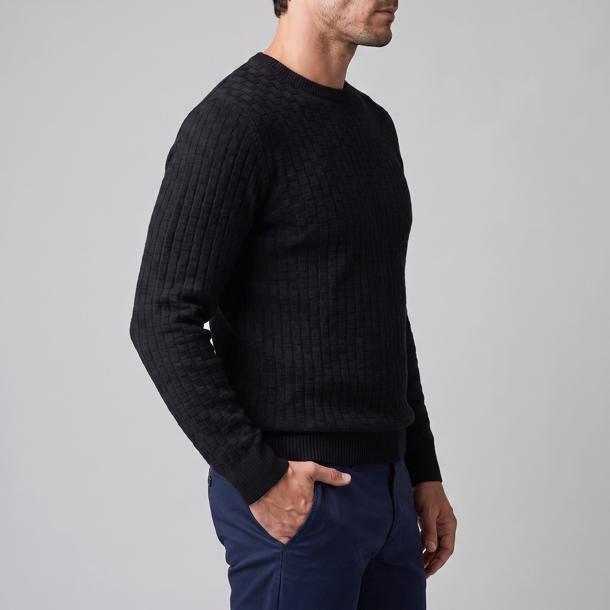 Maglione Uomo Girocollo in Maglia a Intreccio Texturizzato