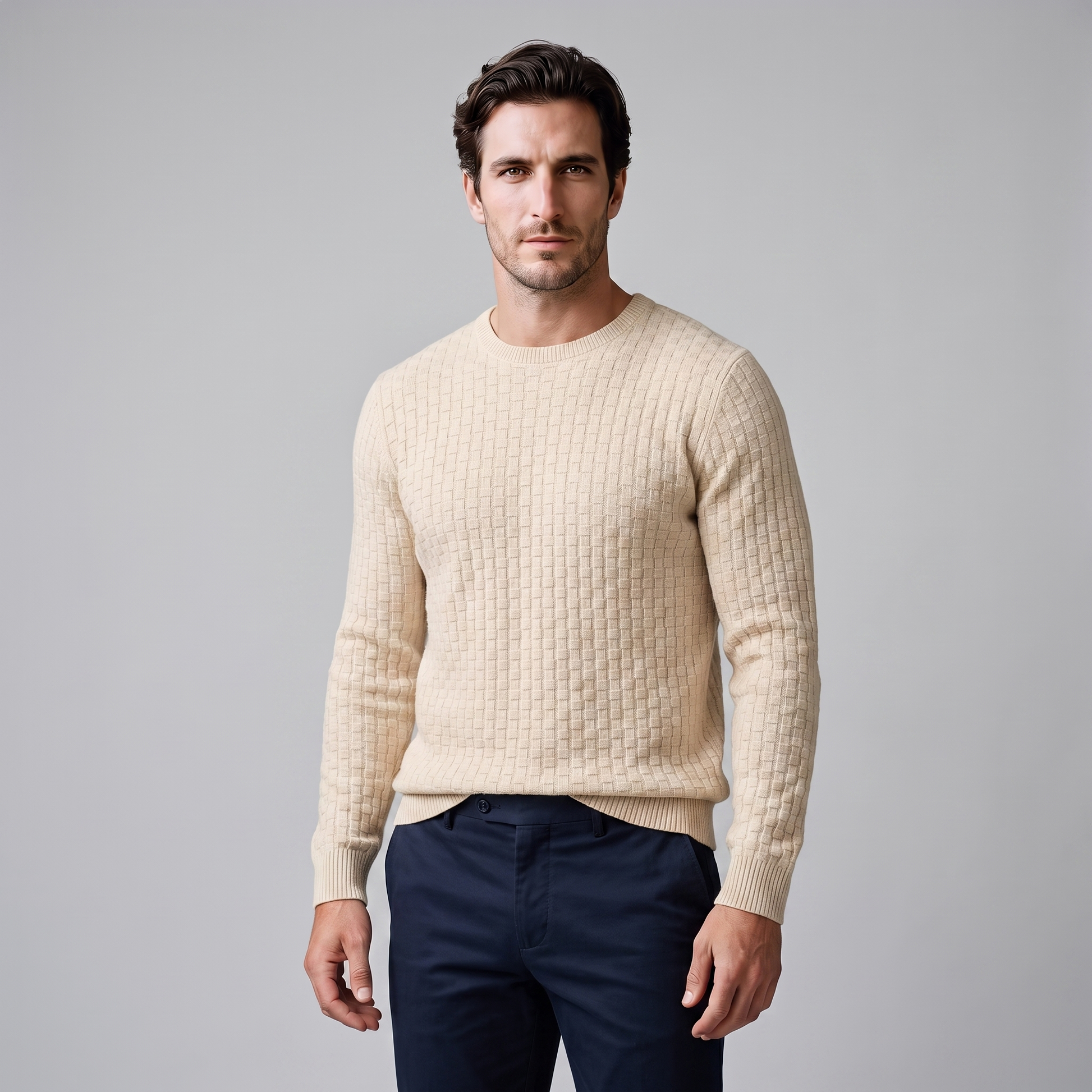 Maglione Uomo Girocollo in Maglia a Intreccio Texturizzato