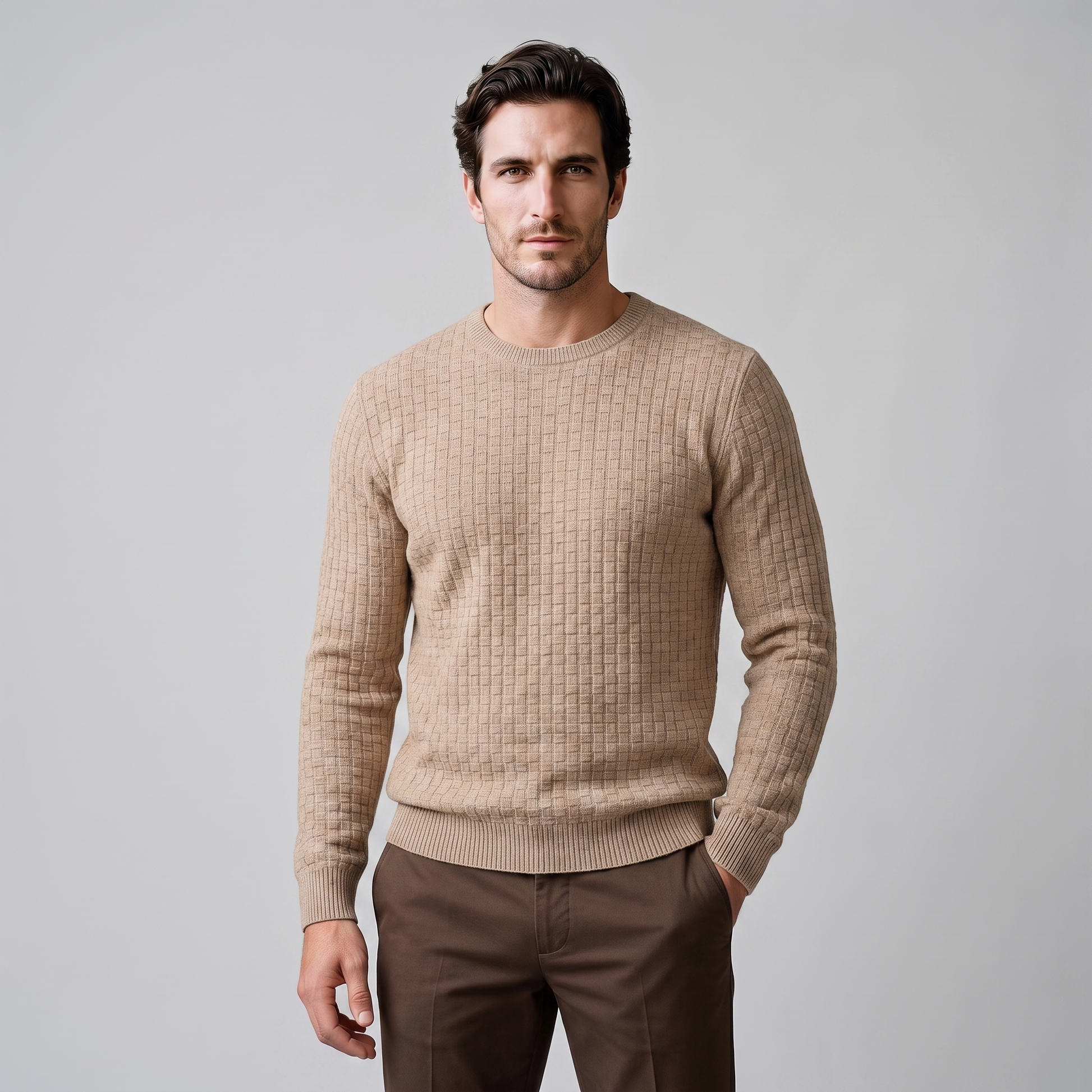 Maglione Uomo Girocollo in Maglia a Intreccio Texturizzato