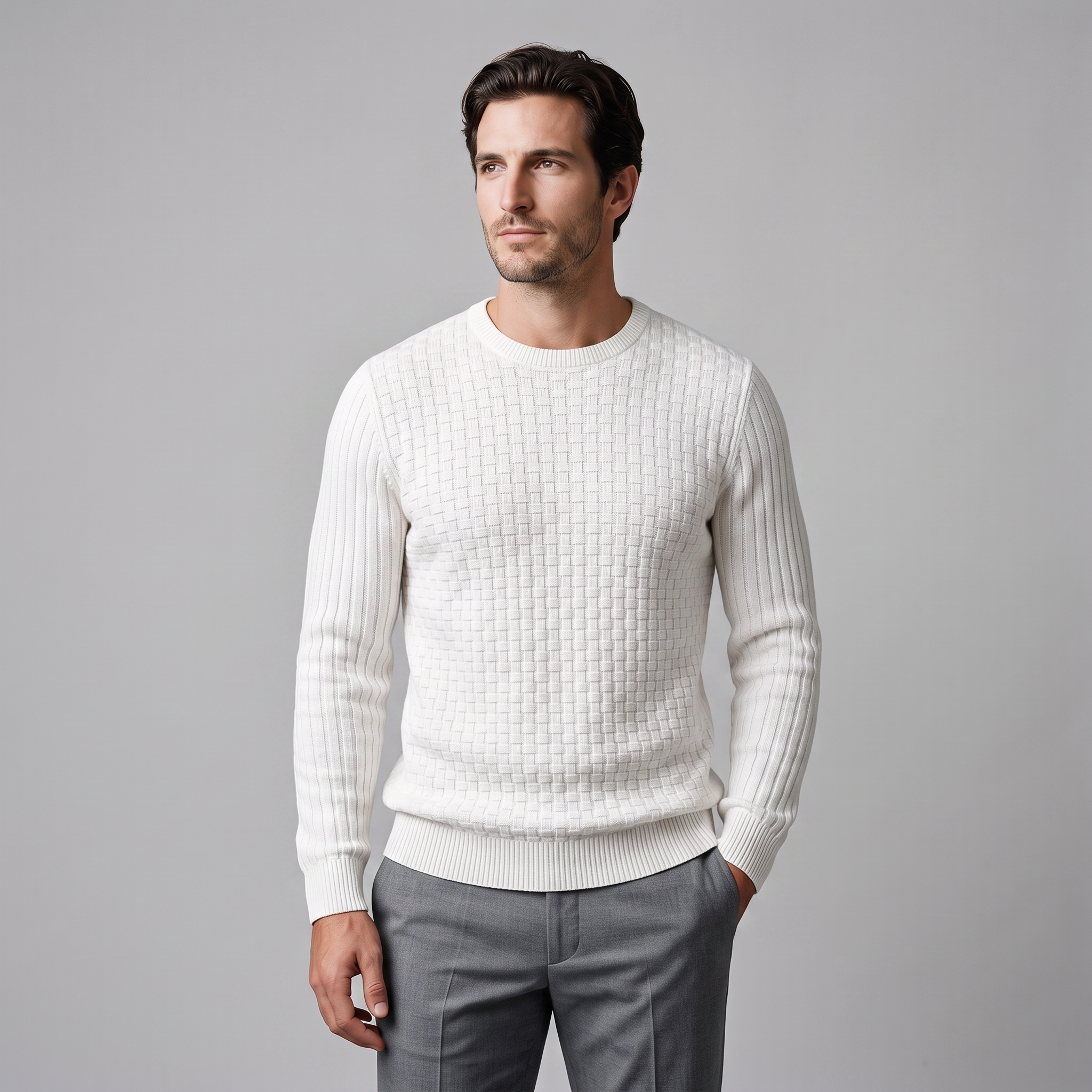 Maglione Uomo Girocollo in Maglia a Intreccio Texturizzato