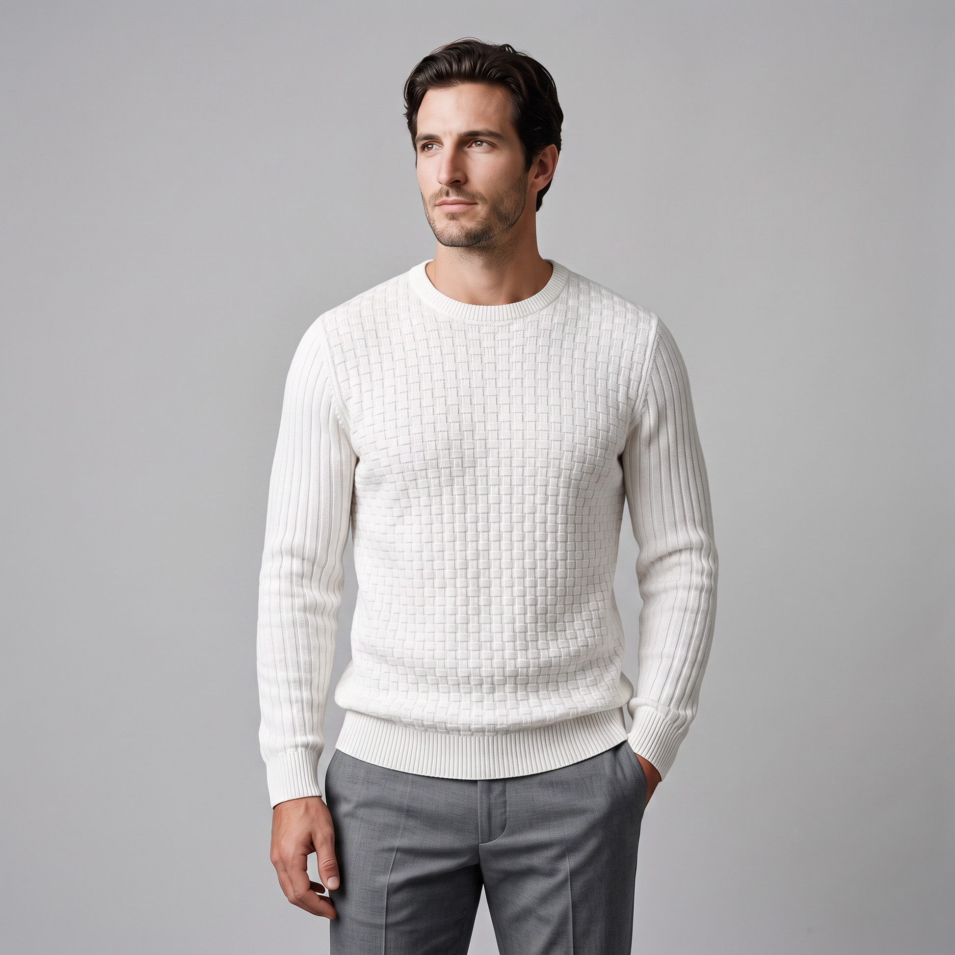 Maglione Uomo Girocollo in Maglia a Intreccio Texturizzato
