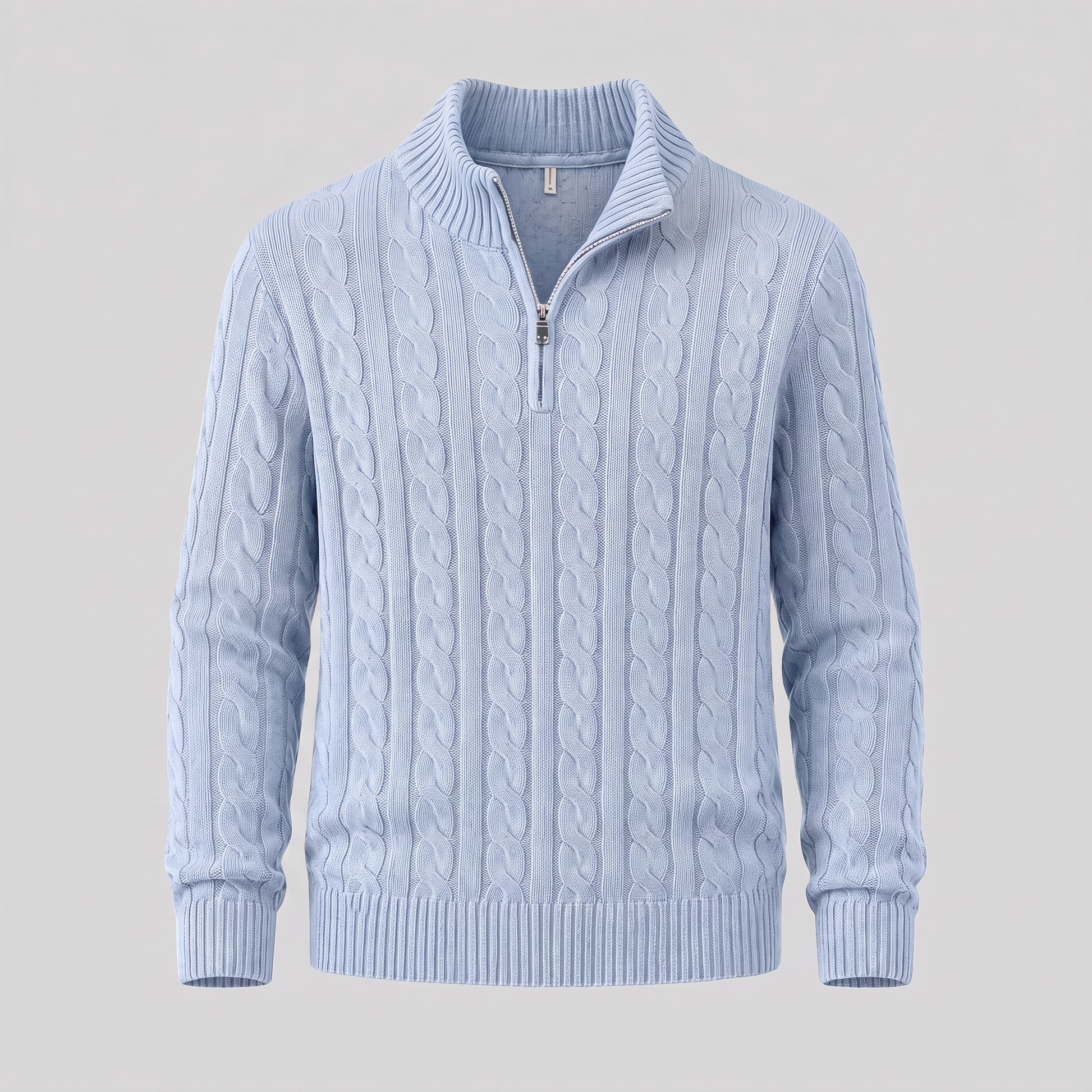 Maglione Uomo Mezza Zip in Maglia a Trecce Collo Alto