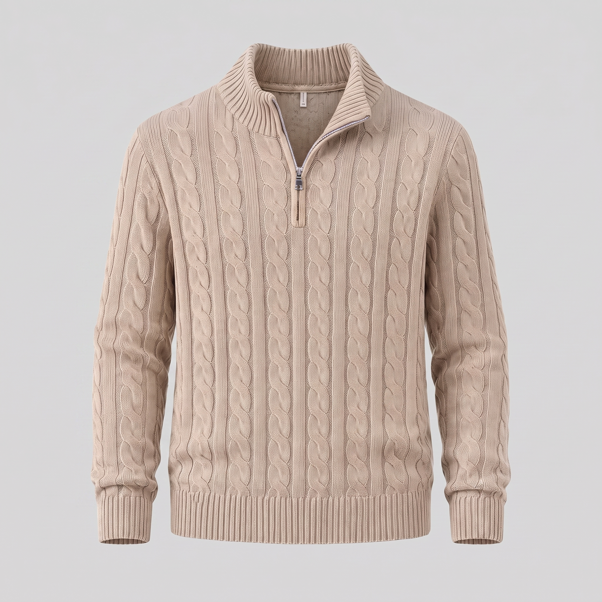 Maglione Uomo Mezza Zip in Maglia a Trecce Collo Alto