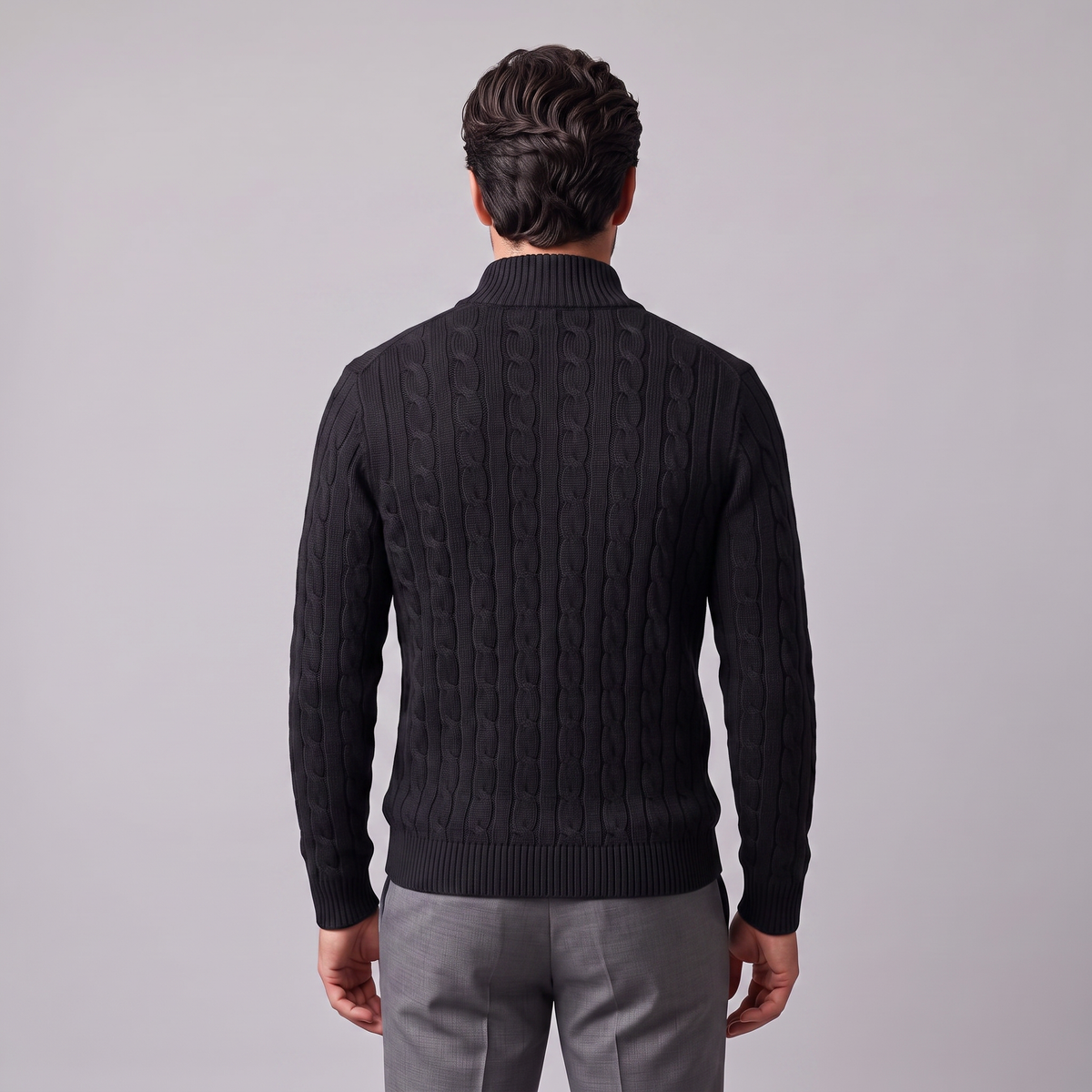 Maglione Uomo Mezza Zip in Maglia a Trecce Collo Alto
